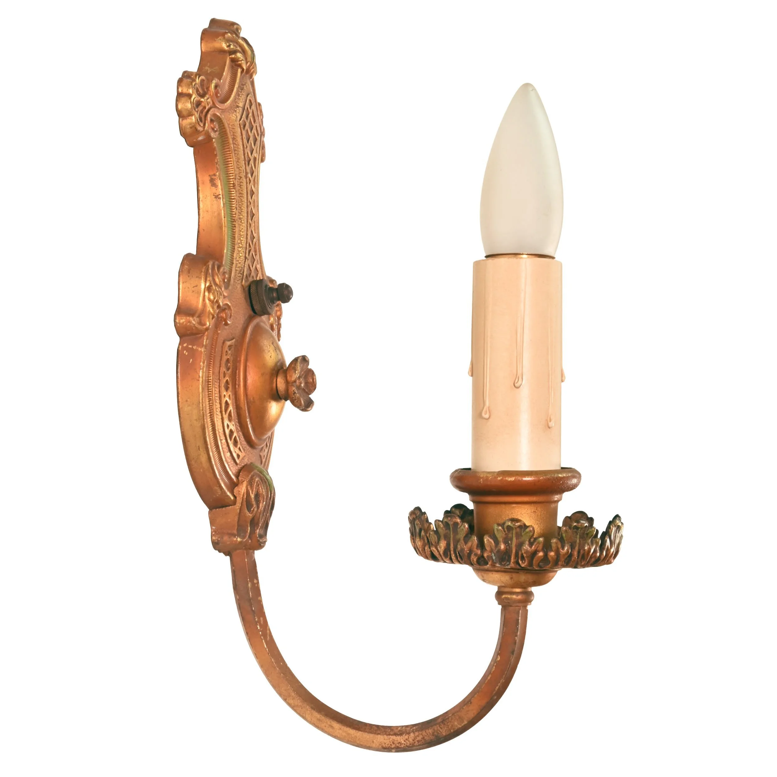 24060+stamped+brass+single+candle+polychrome+sconce+pair+with+green+detail+2.jpg