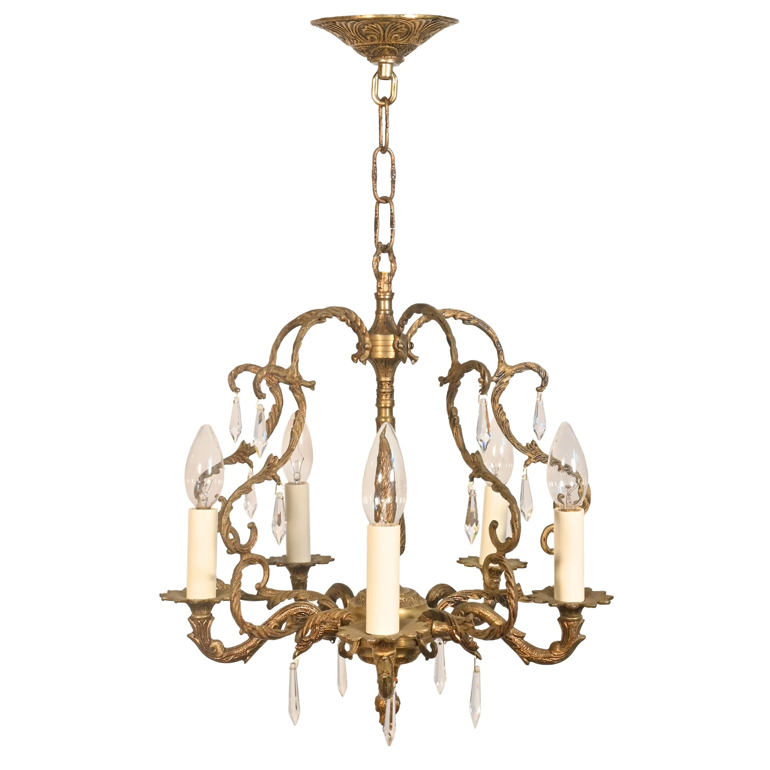 24219+medium+spanish+brass+five+candle+chandelier+with+prisms+4.jpg