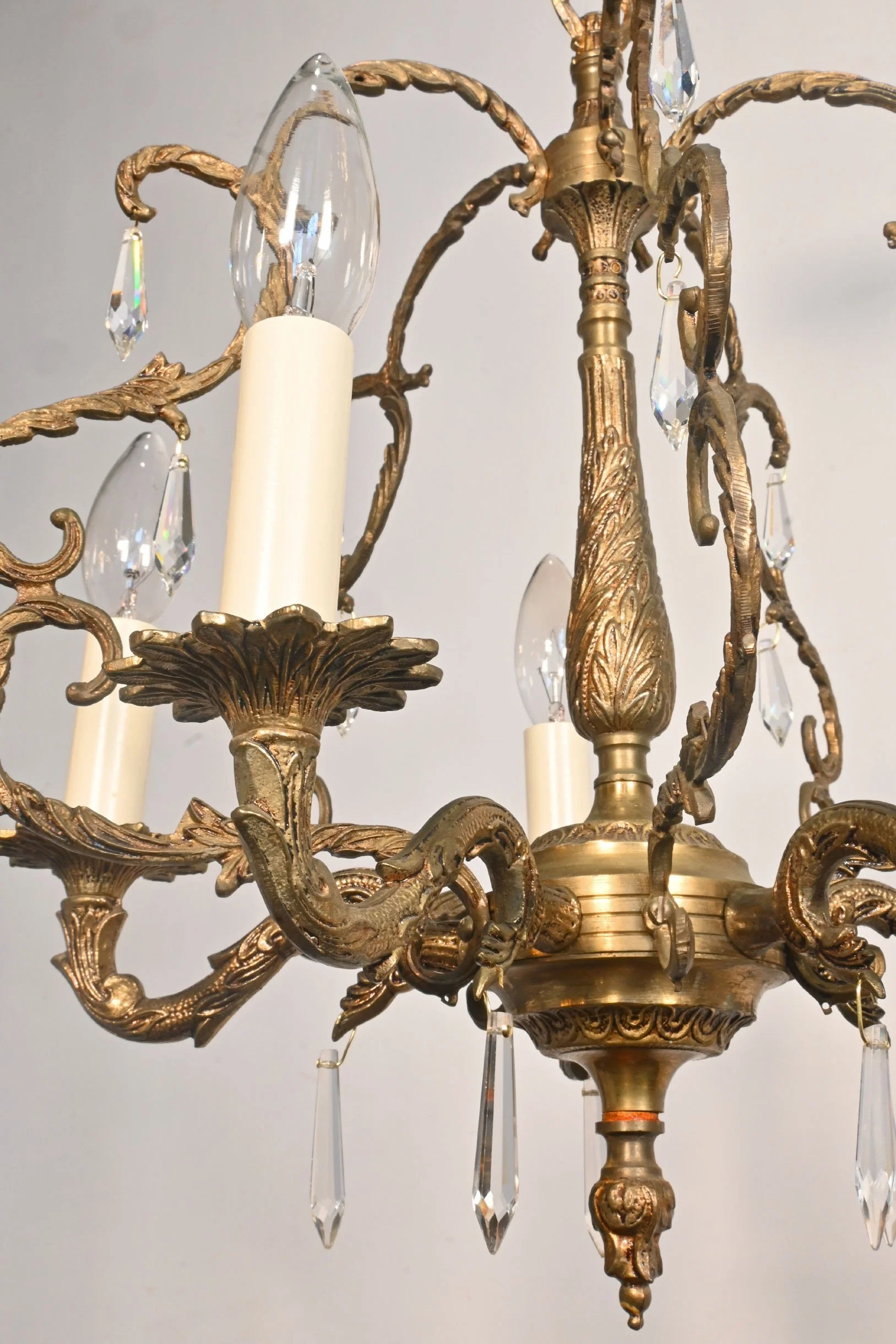 24219+medium+spanish+brass+five+candle+chandelier+with+prisms+1.jpg