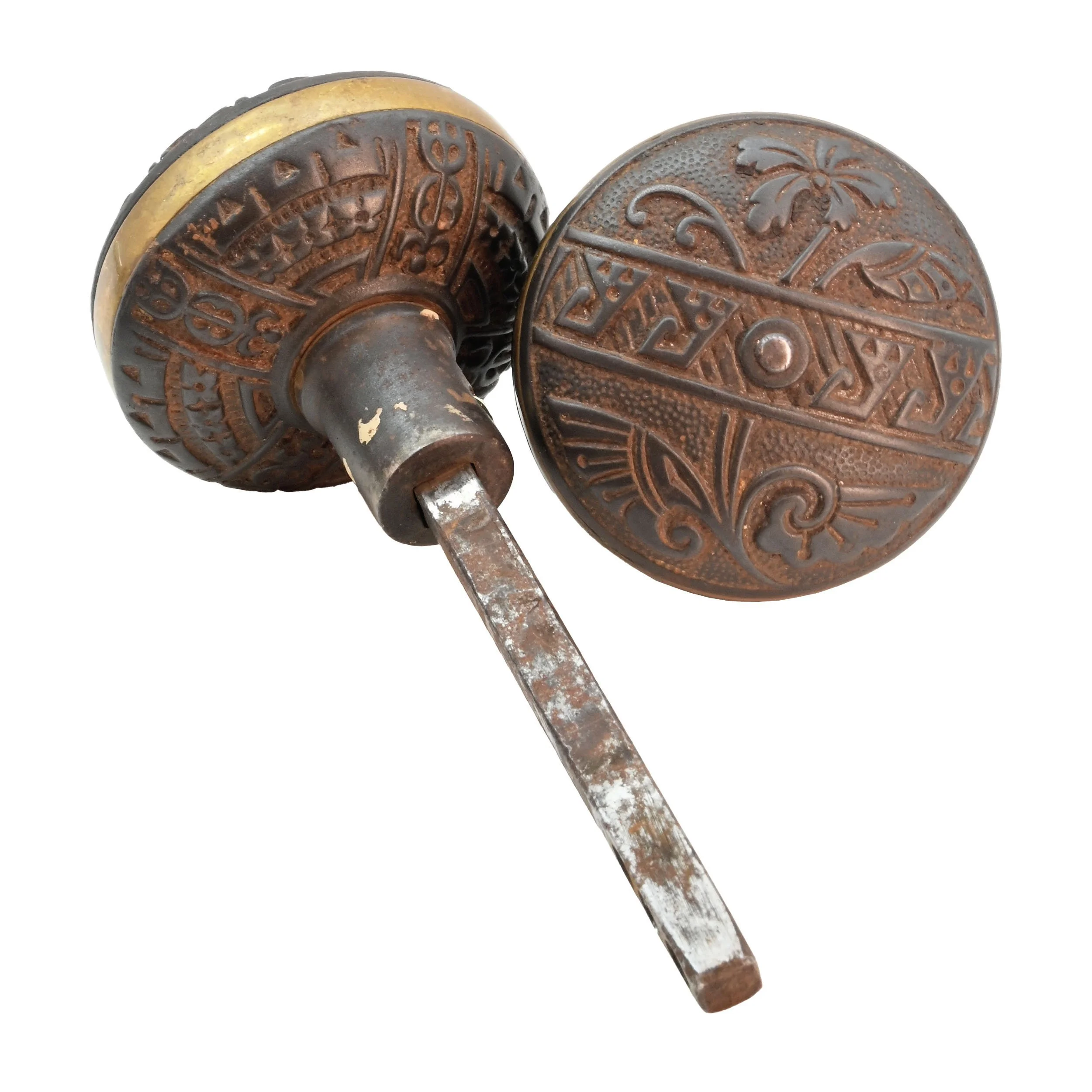 24322+corbin+cast+iron+and+brass+diagonal+pattern+knob+set+1.jpg