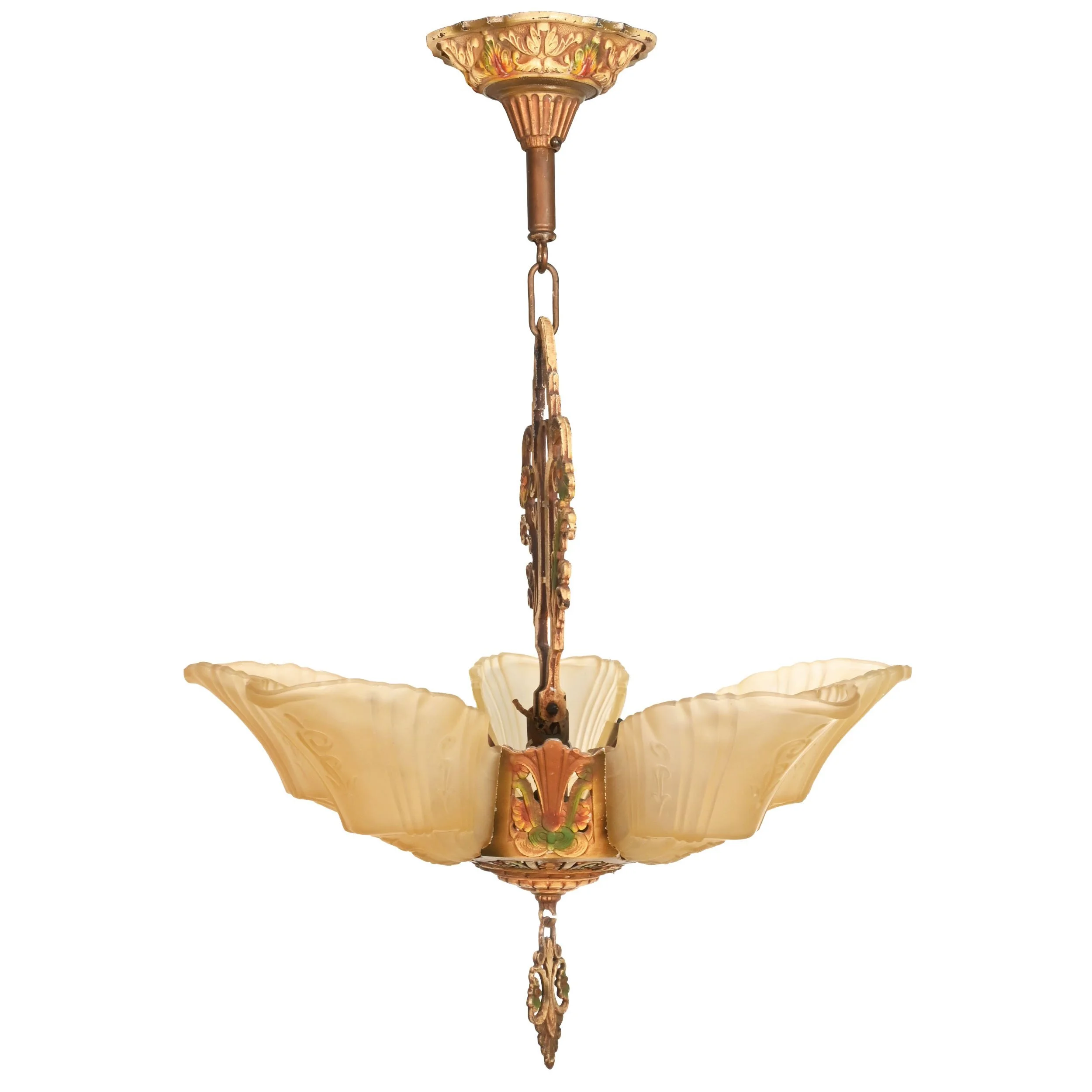 24420+polychrome+chandelier+with+five+frosted+amber+slip+shades+1.jpg