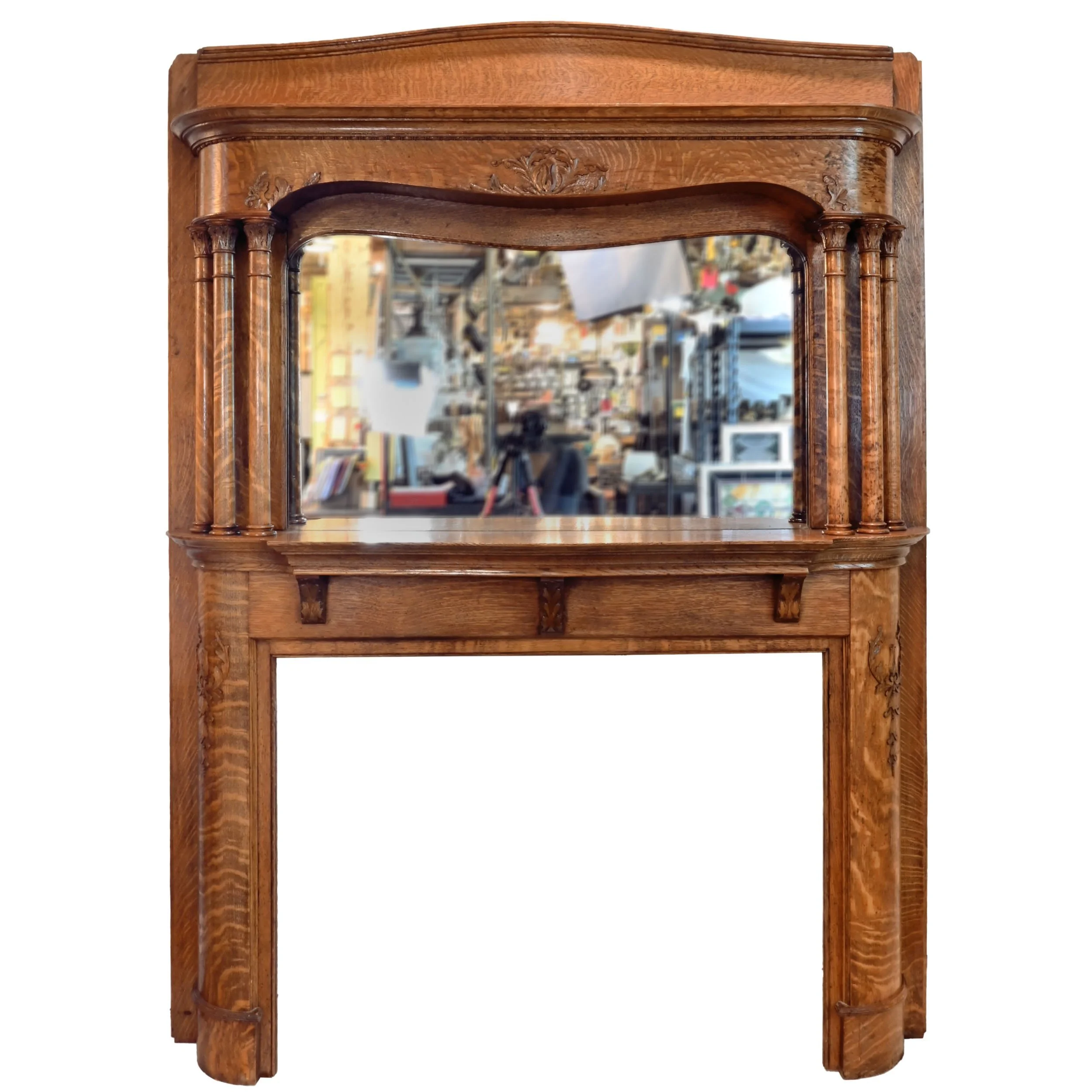 24473+ornate+quartersawn+oak+full+height+mantel+with+petite+columns+and+mirror+1.jpg