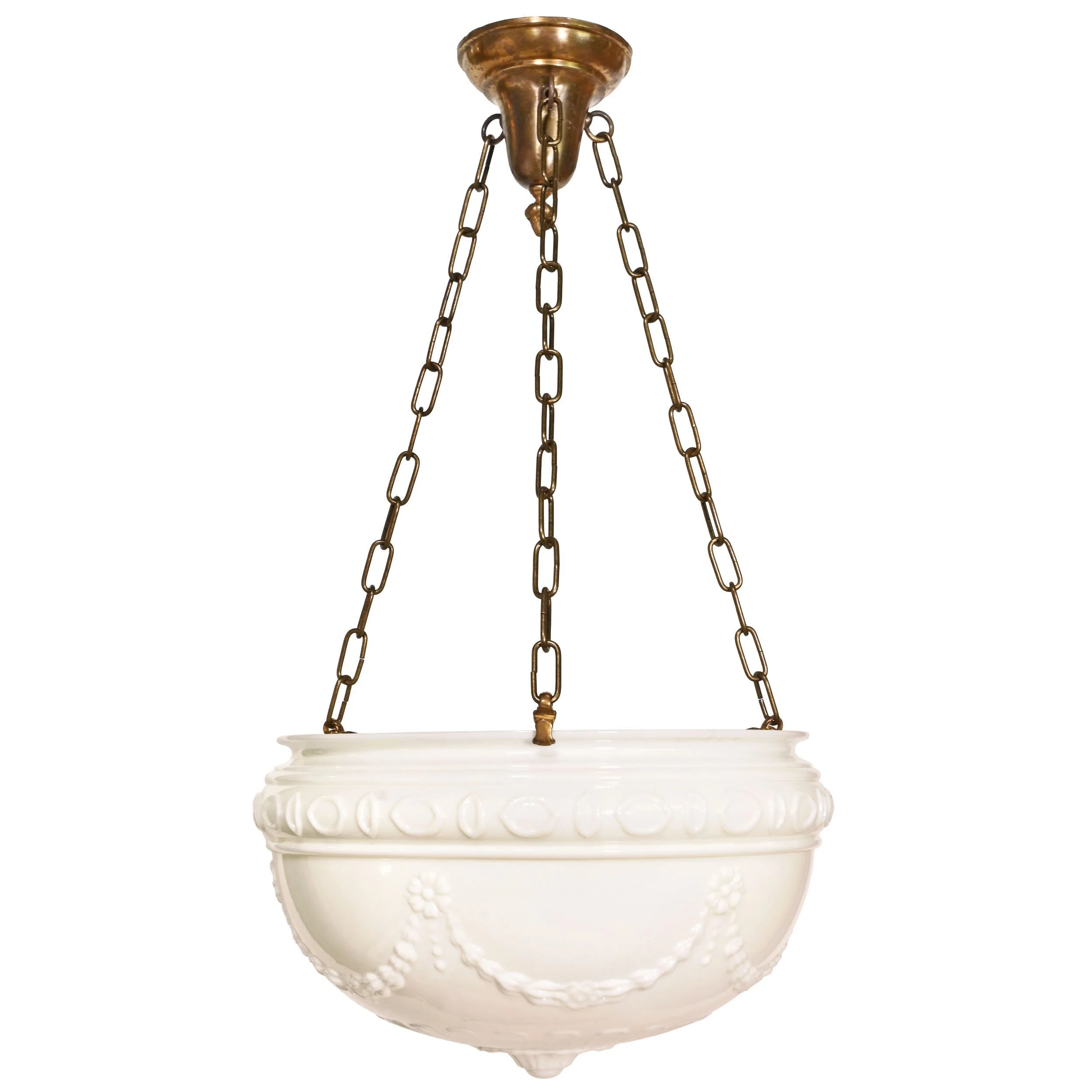 24359+large+ornate+white+glass+bowl+with+garland+on+brass+three+chain+fixture+1.jpg