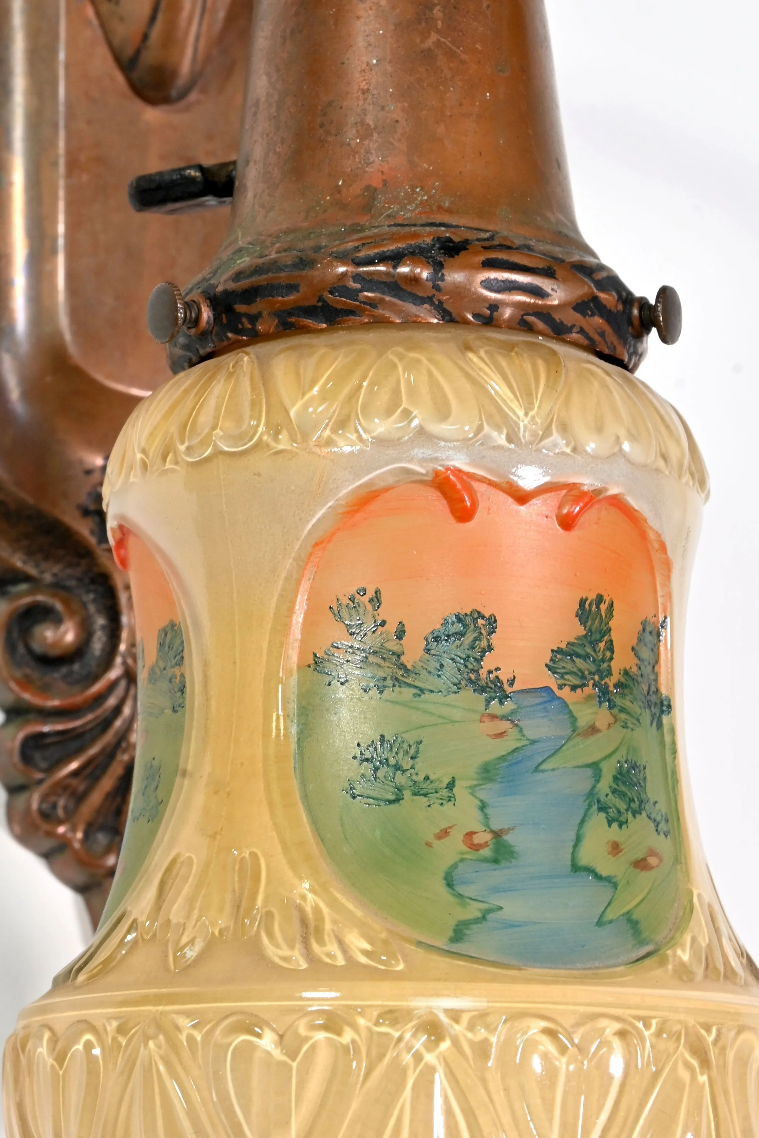 24514+pair+of+copper+plated+lead+sconces+with+hand+painted+landscape+glass+shades+4.jpg