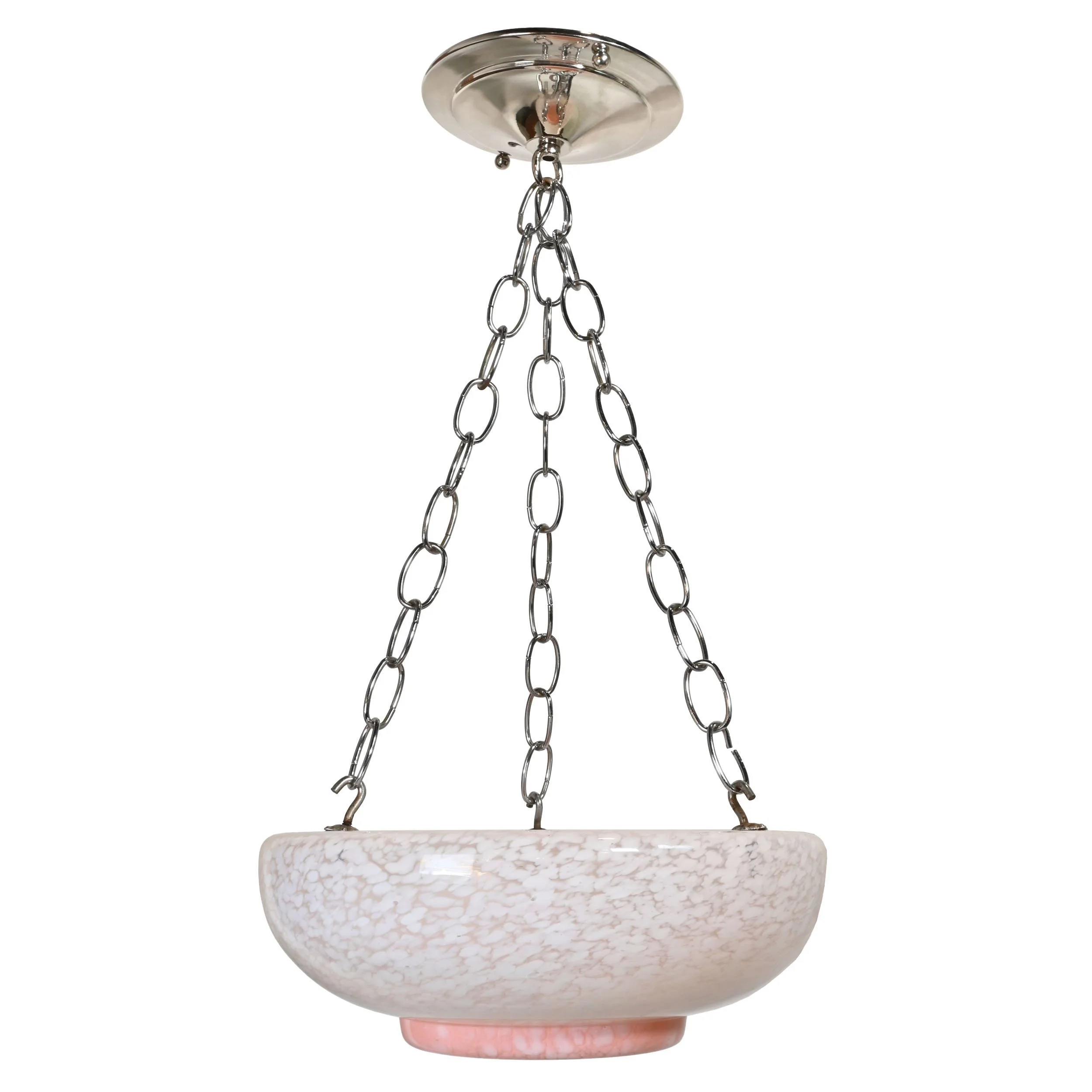 24751+pink+mcm+bowl+shade+on+chrome+three+chain+fixture+1.jpg