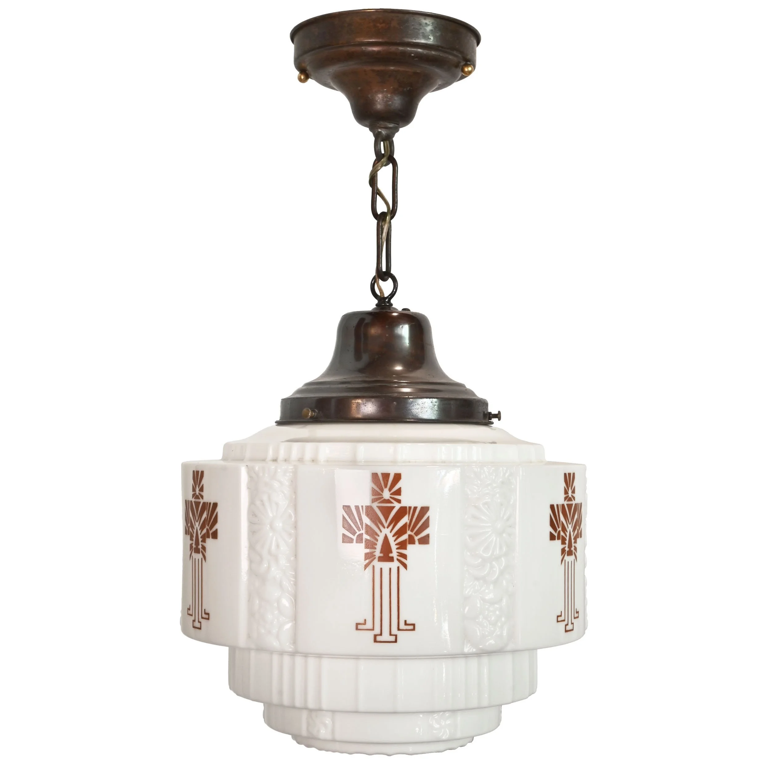24401+short+deco+skyscraper+shade+with+brown+stencil++on+antique+brass+pendant+1.jpg