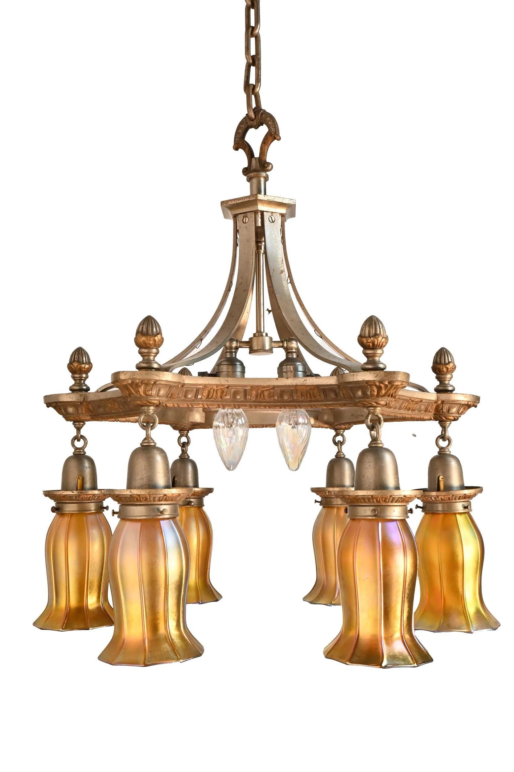 24879+silver+6+shade+chandelier+with+quezal+shades+1.jpg