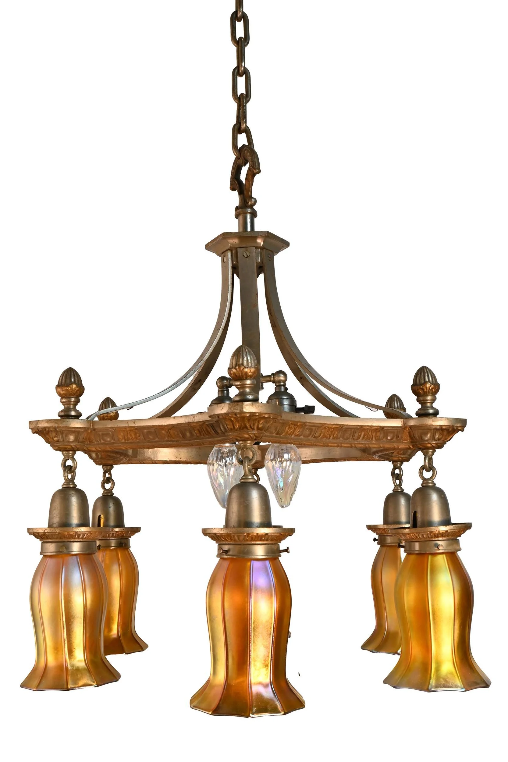 24879+silver+6+shade+chandelier+with+quezal+shades+3.jpg
