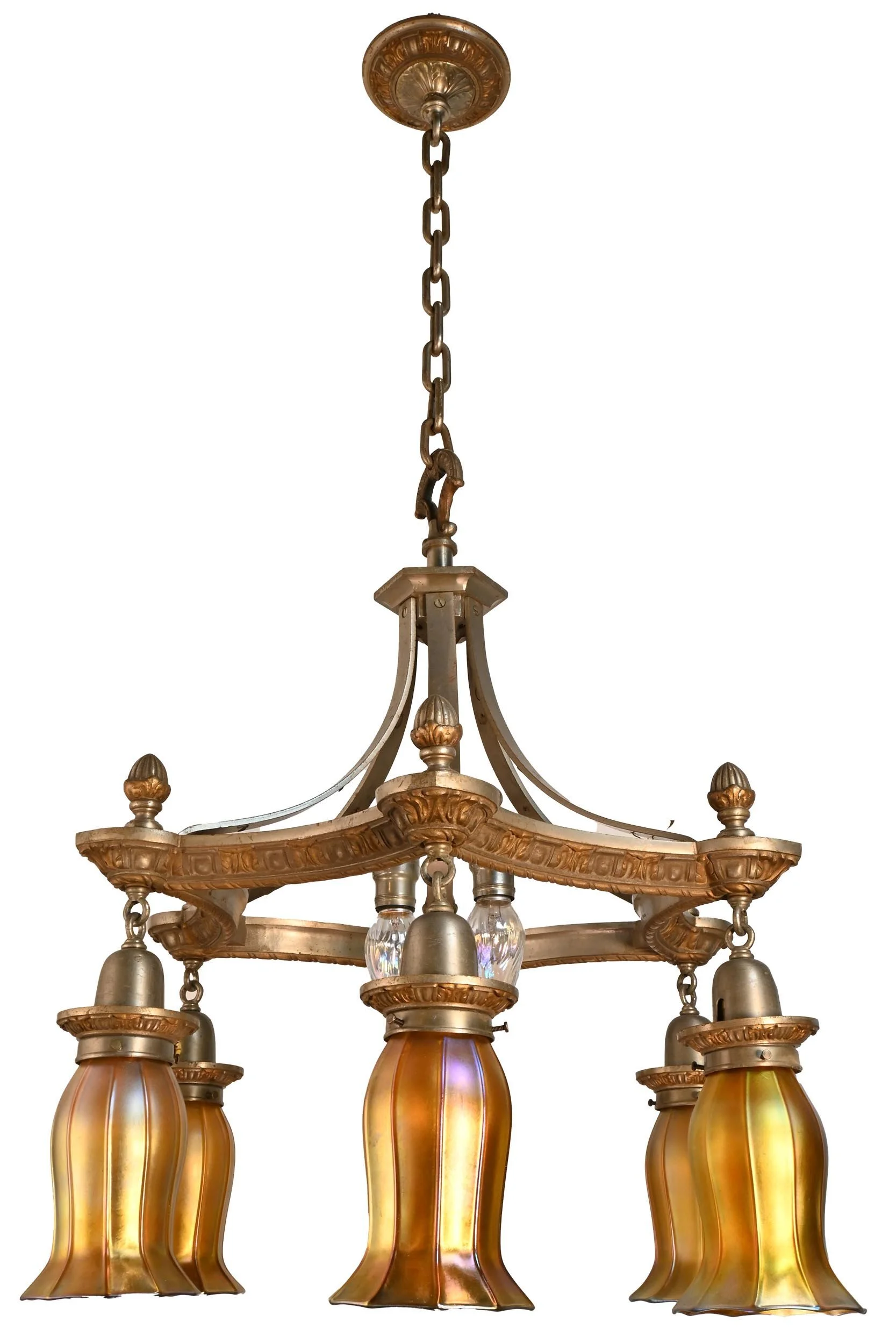 24879+silver+6+shade+chandelier+with+quezal+shades+4.jpg