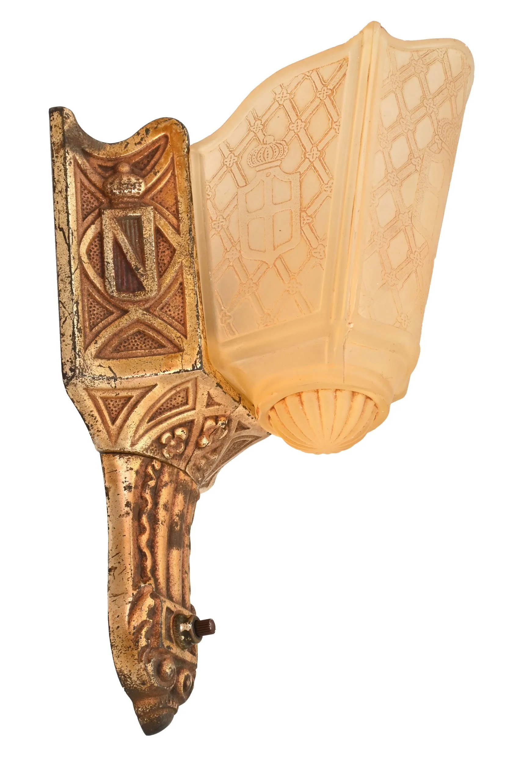 26009+moe+bridges+cast+iron+tudor+slip+shade+sconce+pair+2.jpg