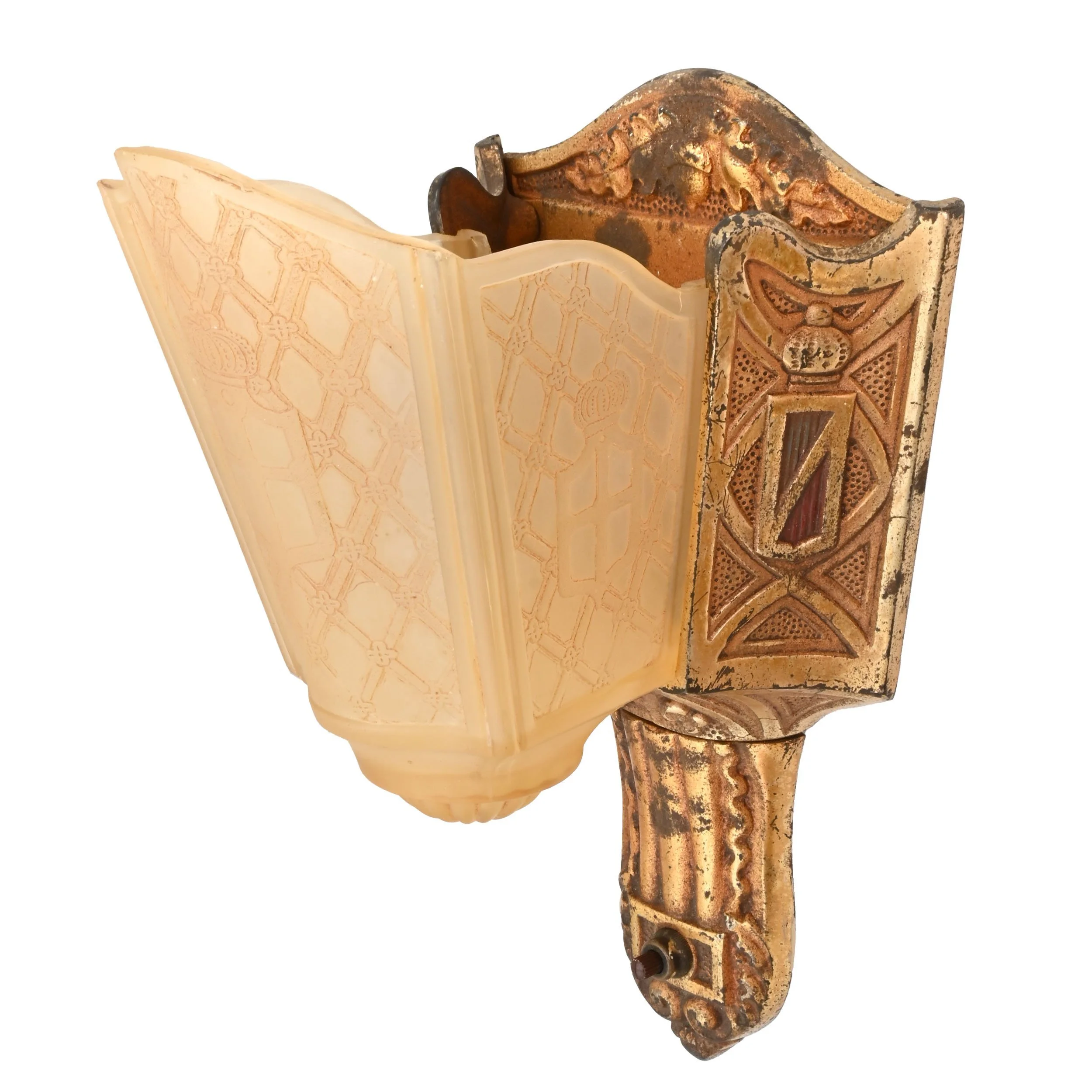 26009+moe+bridges+cast+iron+tudor+slip+shade+sconce+pair+4.jpg