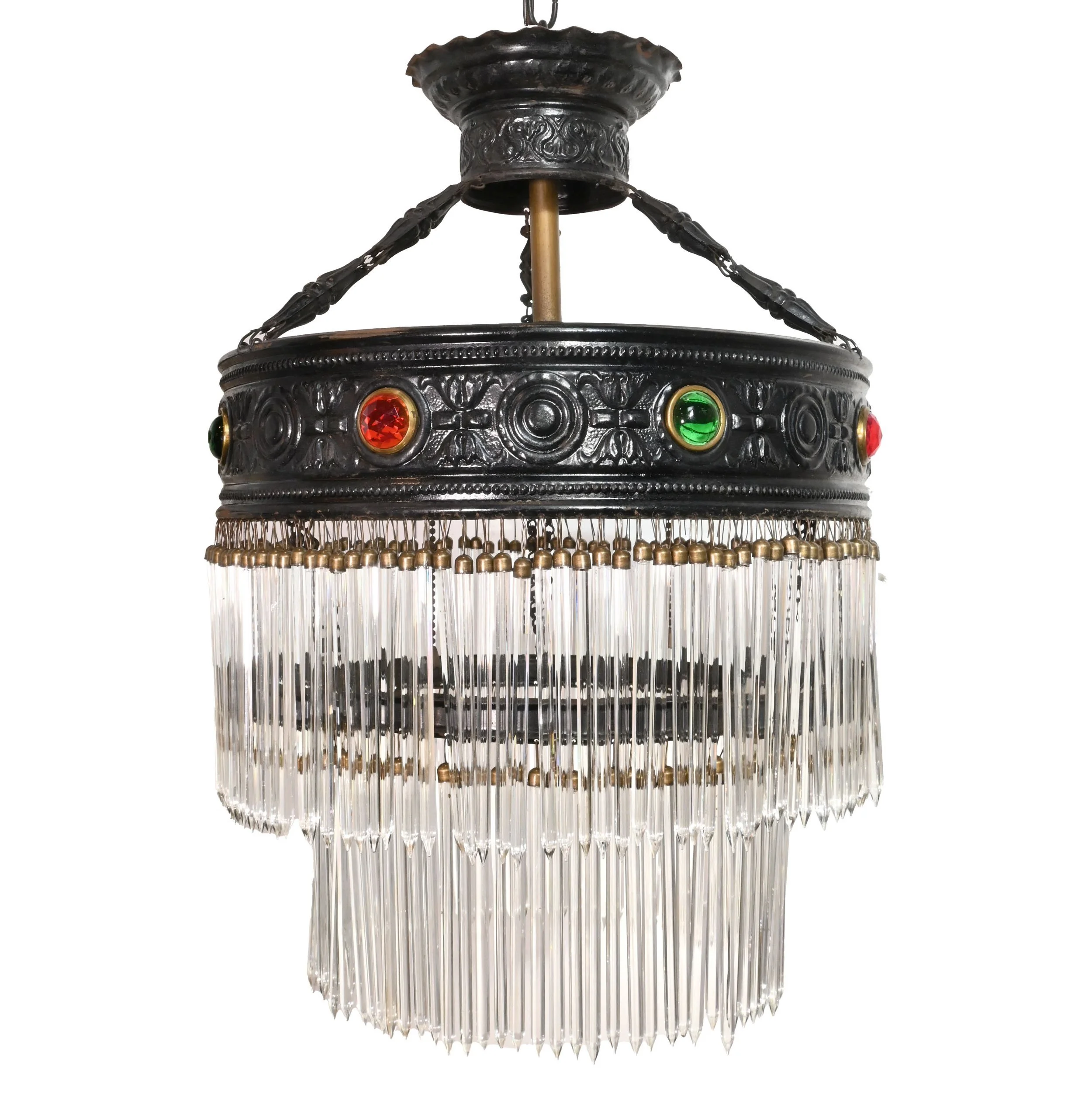 62205+black+wedding+cake+fixture+with+pencil+crystals+and+green+and+red+jewels+1.jpg