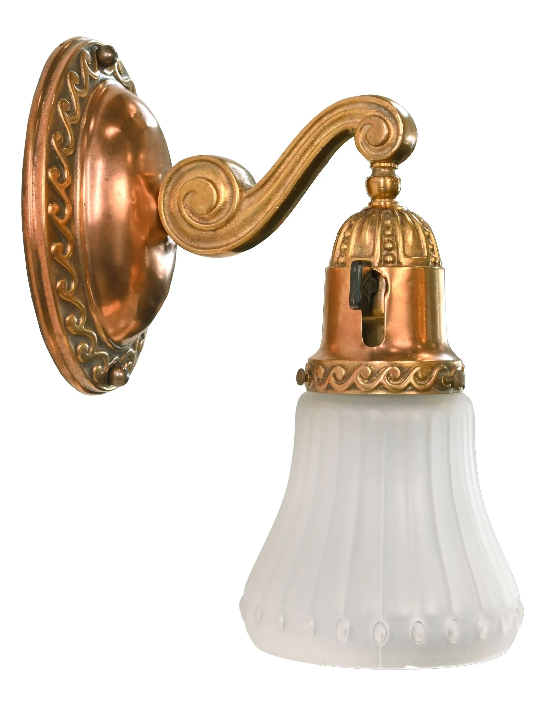 25302+copper+and+brass+sconce+with+wave+patter+and+frosted+pressed+shade+2.jpg