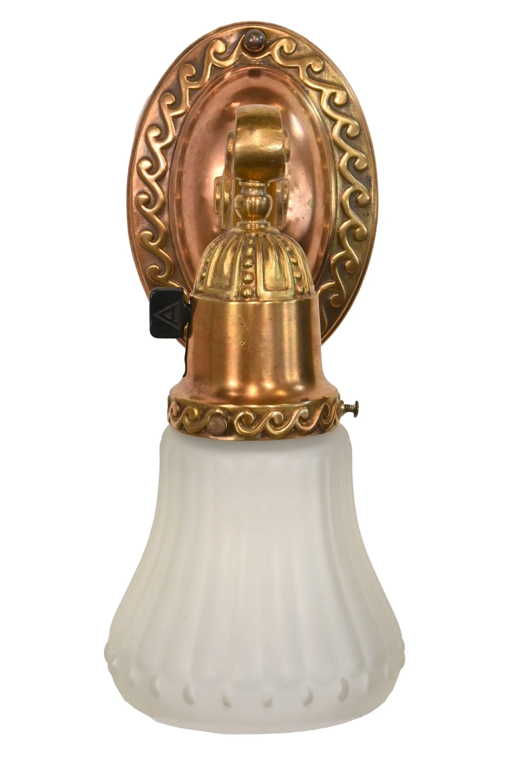 25302+copper+and+brass+sconce+with+wave+pattern+and+frosted+pressed+shade+3.jpg