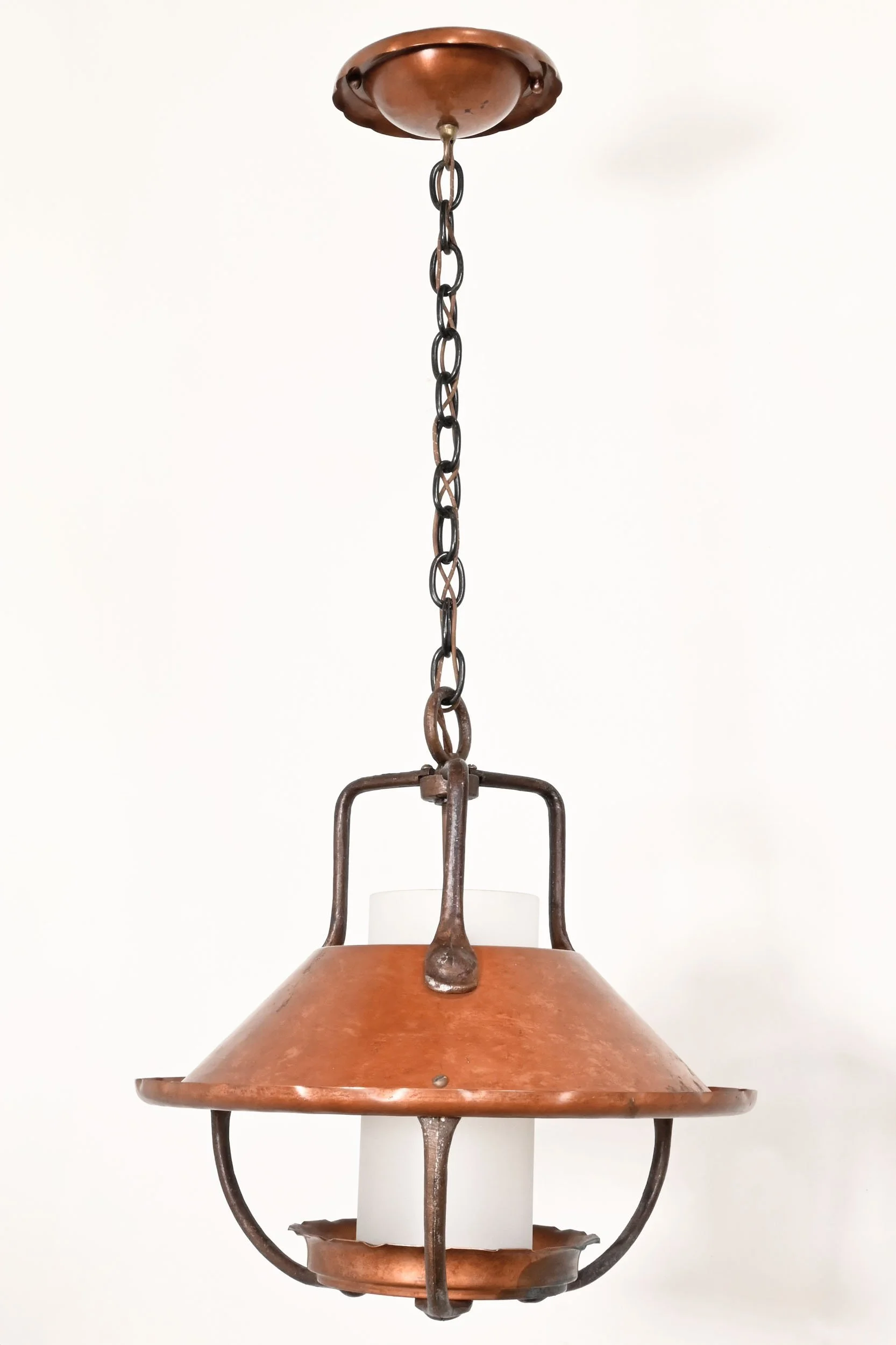 26123+hammered+copper+and+gilt+iron+pendnant+with+frosted+glass+cylinder+2.jpg