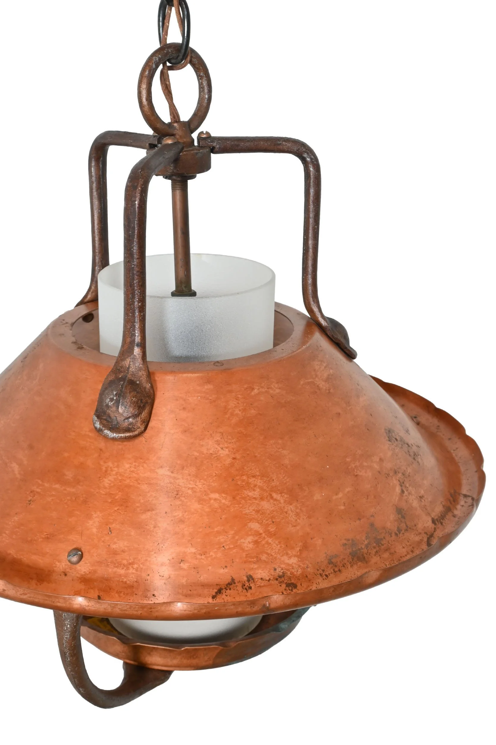 26123+hammered+copper+and+gilt+iron+pendnant+with+frosted+glass+cylinder+4.jpg