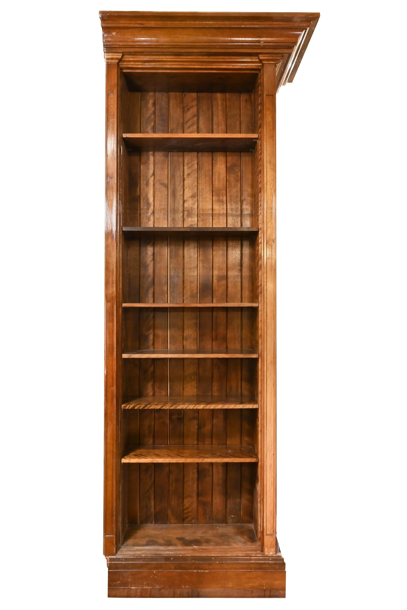 25189+tall+narrow+built+in+corner+walnut+bookcase+with+one+unfinished+side+1.jpg