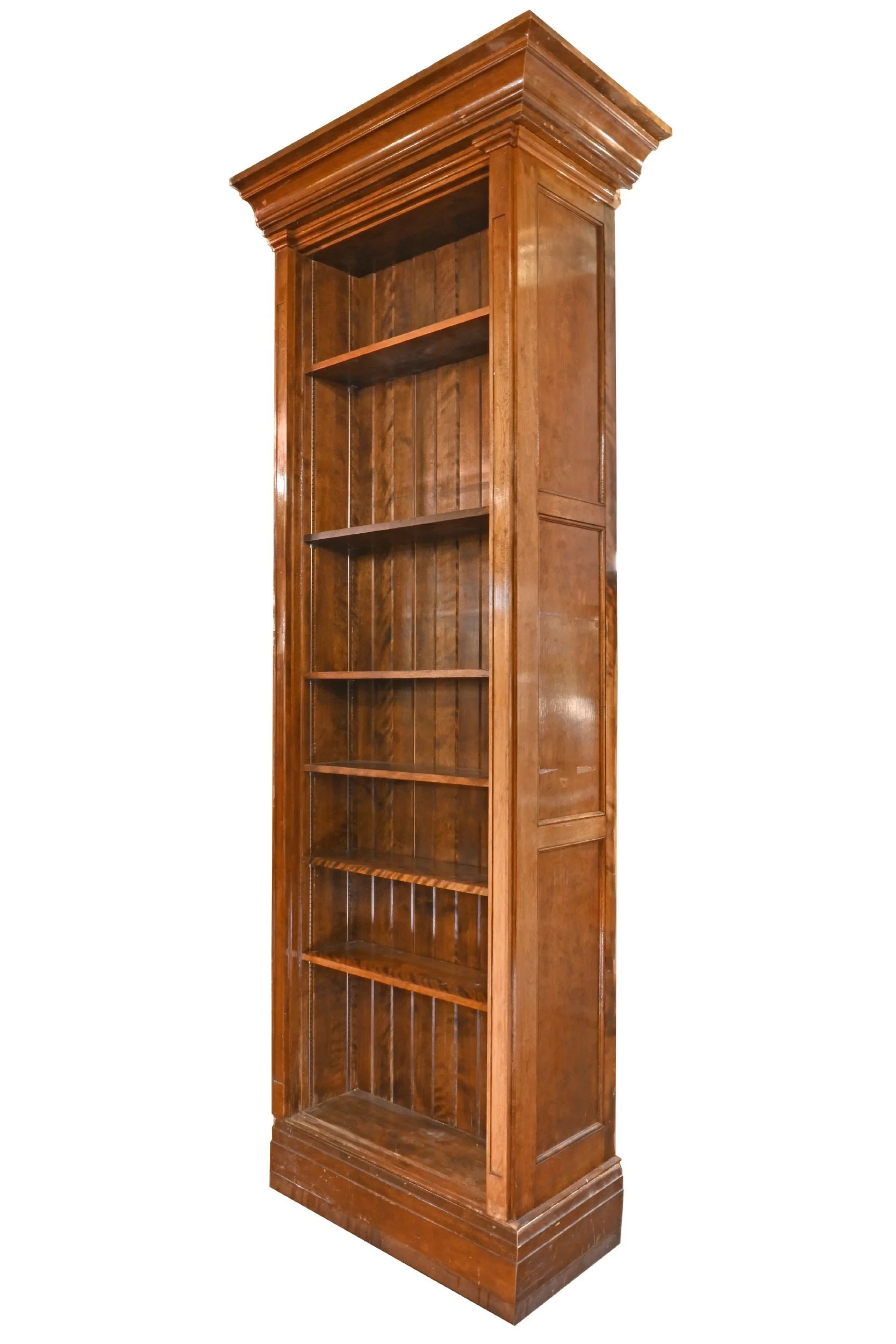 25189+tall+narrow+built+in+corner+walnut+bookcase+with+one+unfinished+side+3.jpg