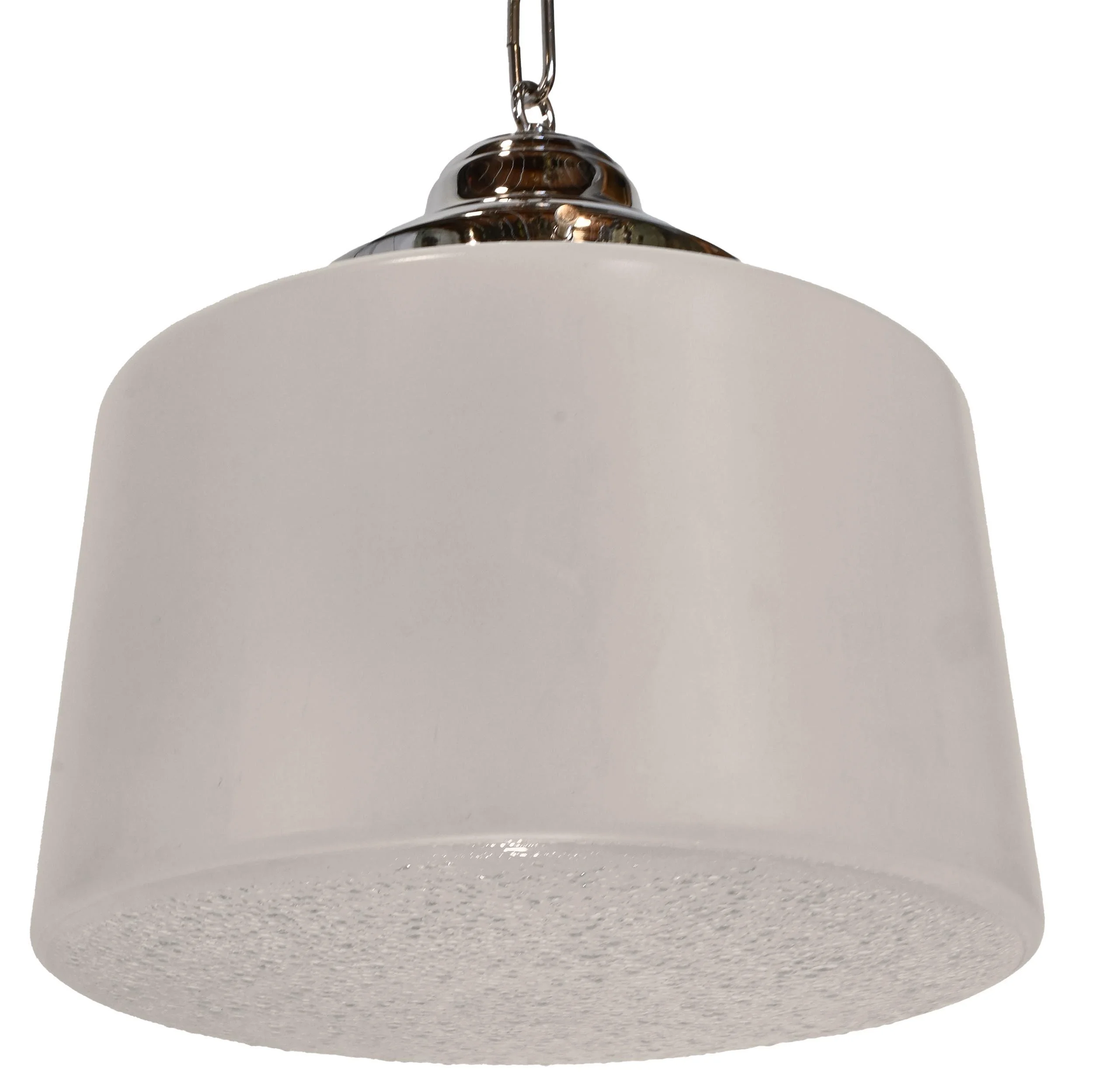 25342+MID+CENTURY+NICKEL+PENDANT+WHITE+SHADE+WITH+PEBBLE+GLASS+BOTTOM+1.jpg