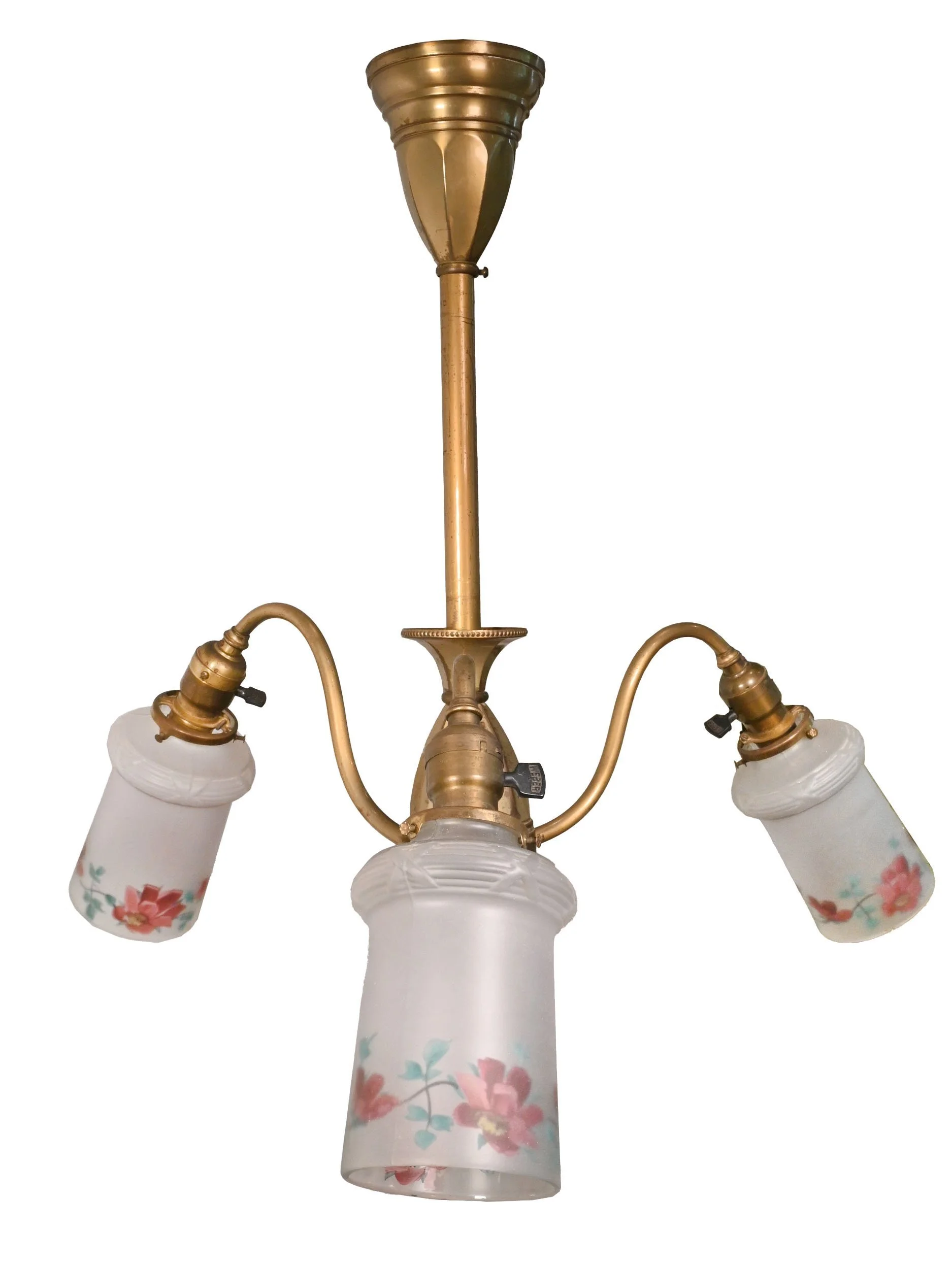 26174+fluted+early+electric+brass+chandelier+with+frosted+floral+reverse+hand+painted+shades+1.jpg