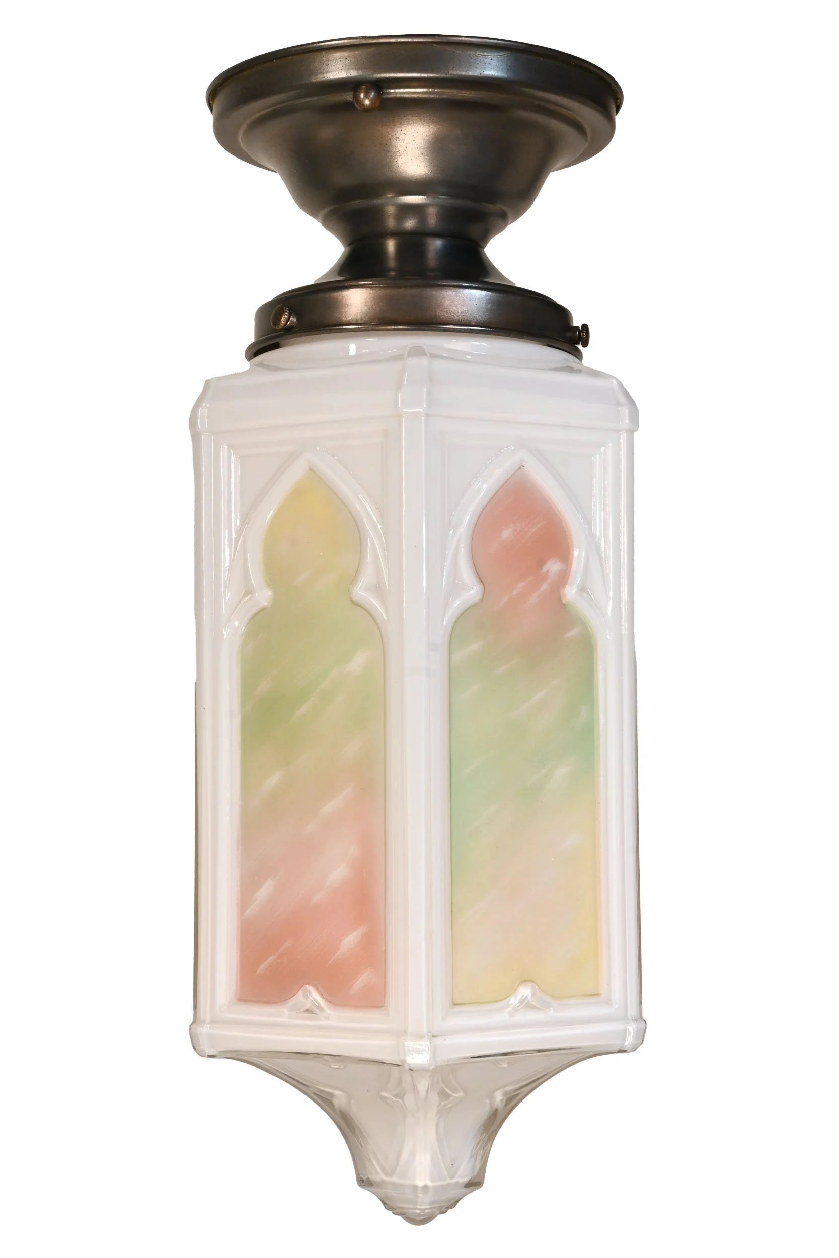 25507+gothic+pink+and+green+hexagonal+shade+on+antique+brass+flushmount+1.jpg