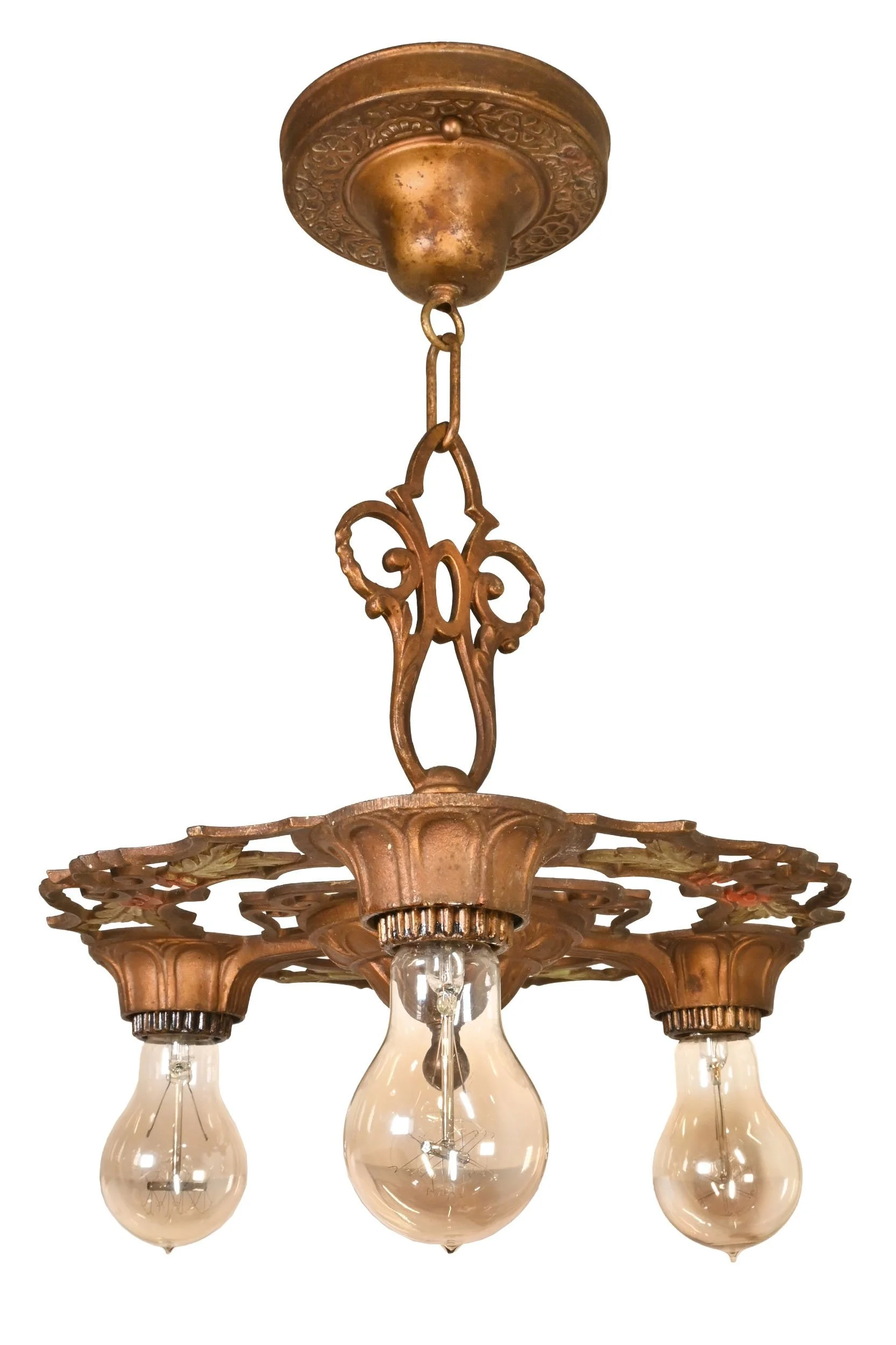 25547+cast+iron+polychrome+three+bare+bulb+chandelier+1.jpg