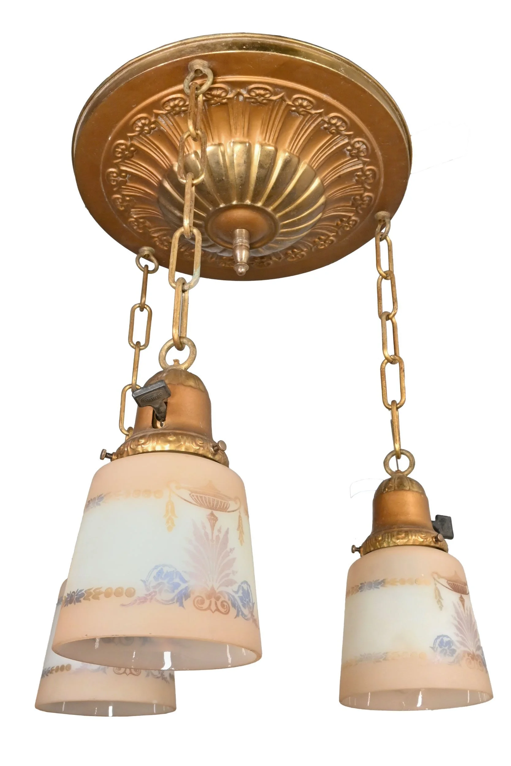 25548+stamped+brass+three+chain+pan+flushmount+with+painted+shades+2.jpg