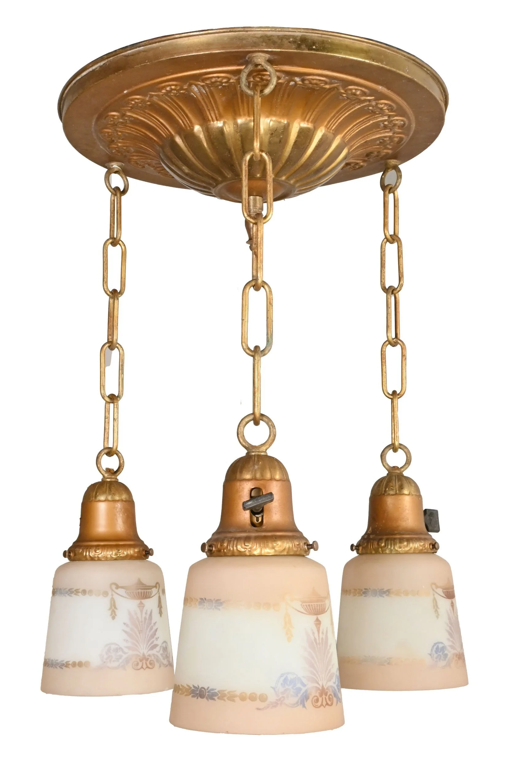 25548+stamped+brass+three+chain+pan+flushmount+with+painted+shades+3.jpg