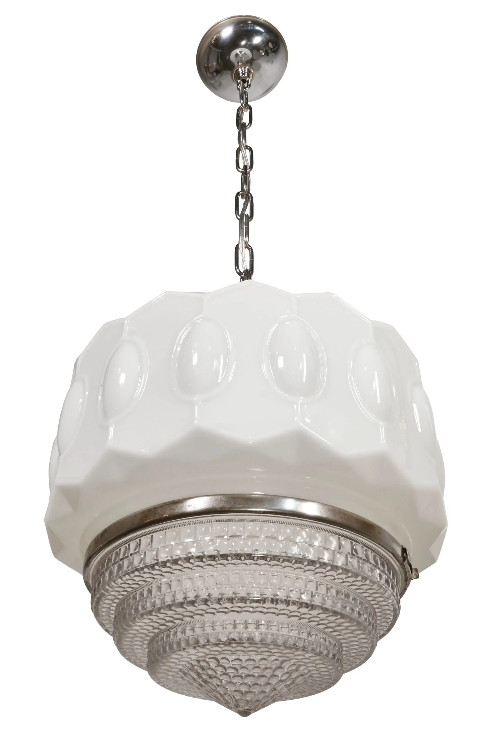 25559+midcentury+modern+pendant+with+milk+glass+drum+shade+and+clear+prismatic+bottom+lens+2.jpg