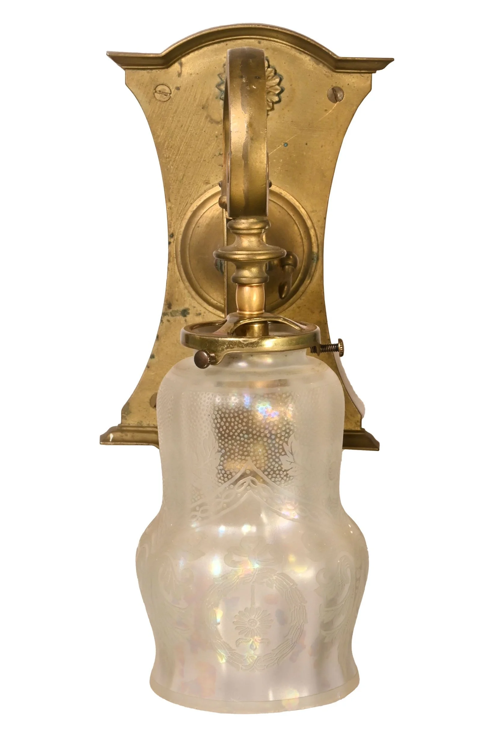 25524+curled+arm+cast+brass+sconce+pair+with+iridescent+etched+shades+1.jpg