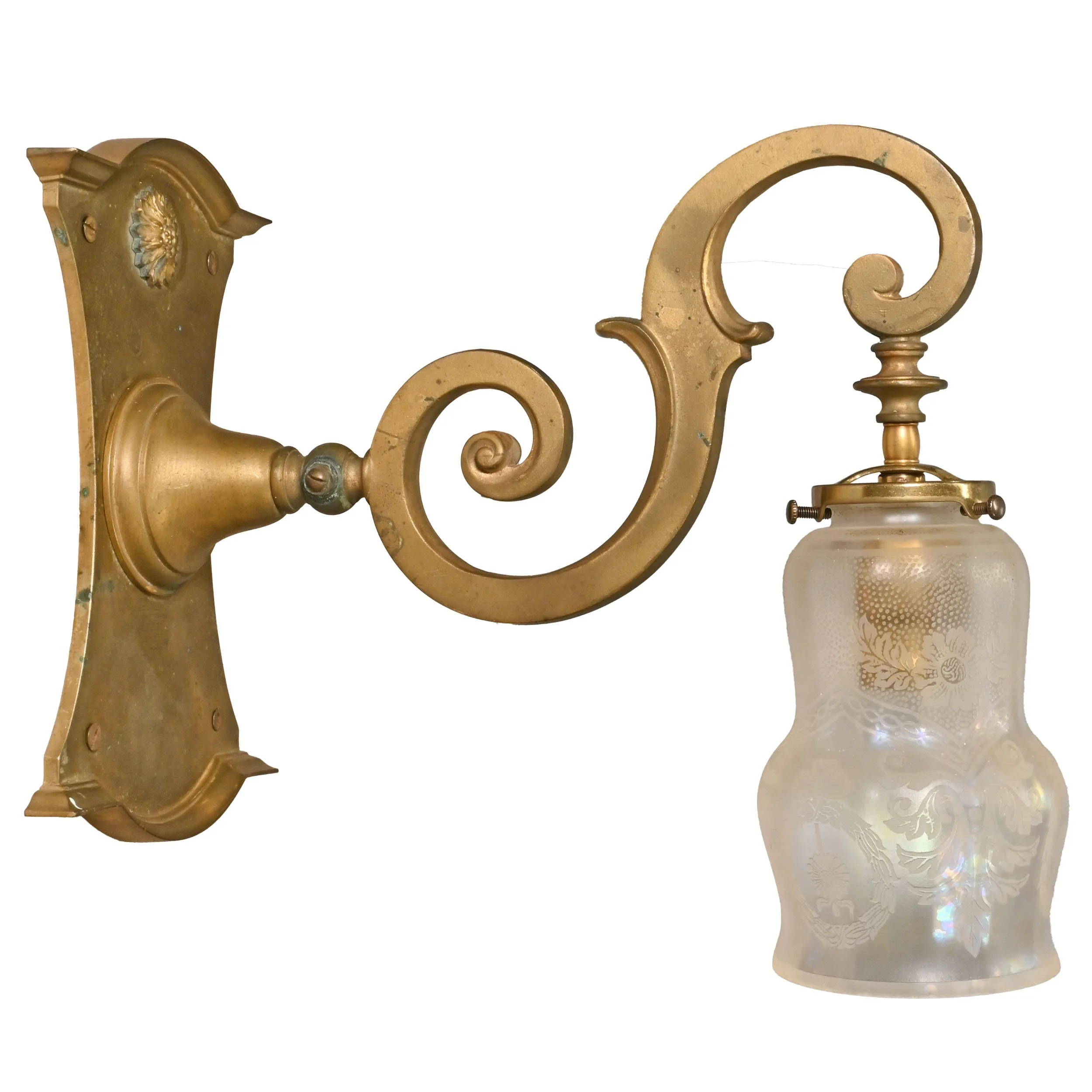 25524+curled+arm+cast+brass+sconce+pair+with+iridescent+etched+shades+3.jpg
