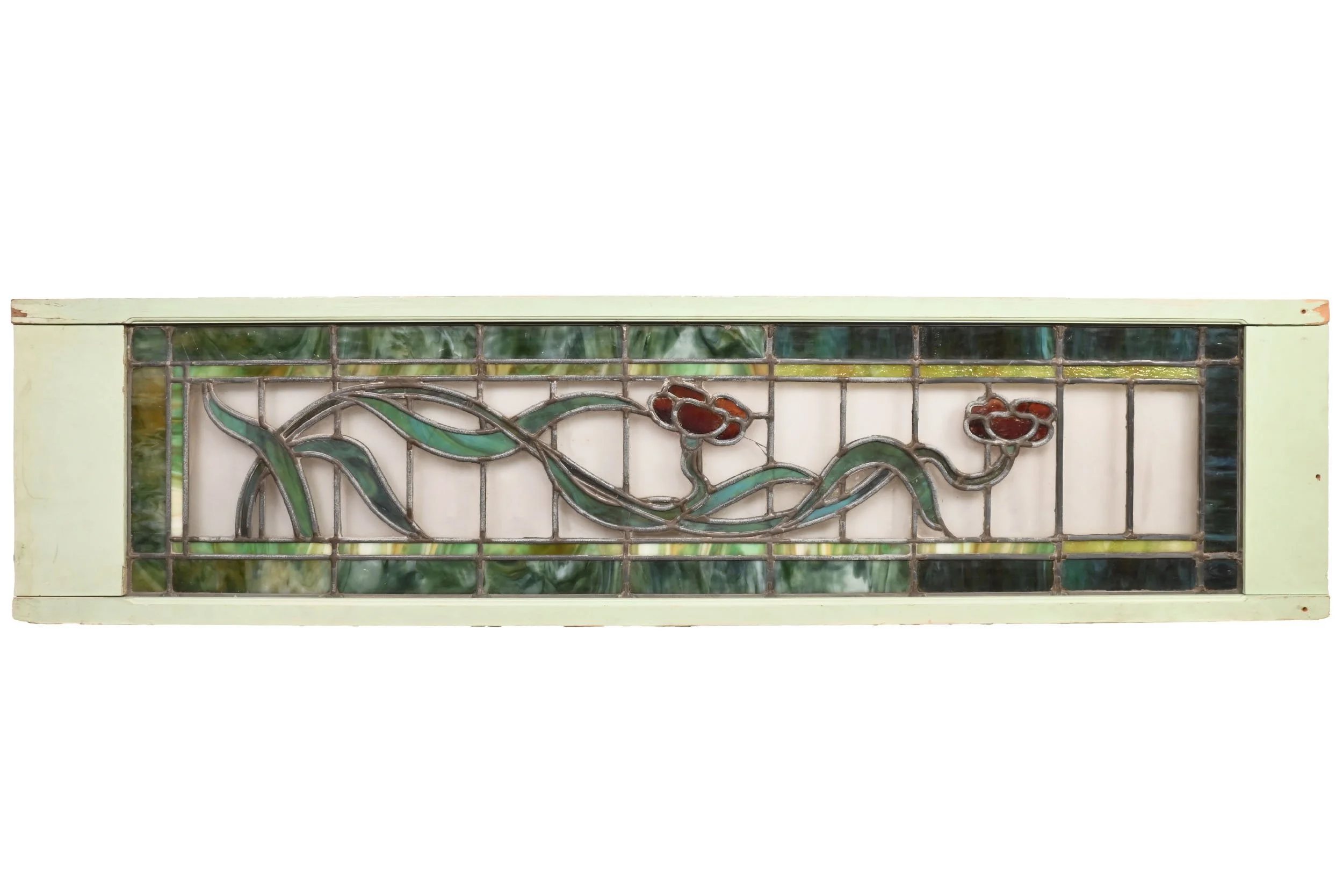 25592+green+frame+stained+glass+transom+window+with+red+flowers+1.jpg
