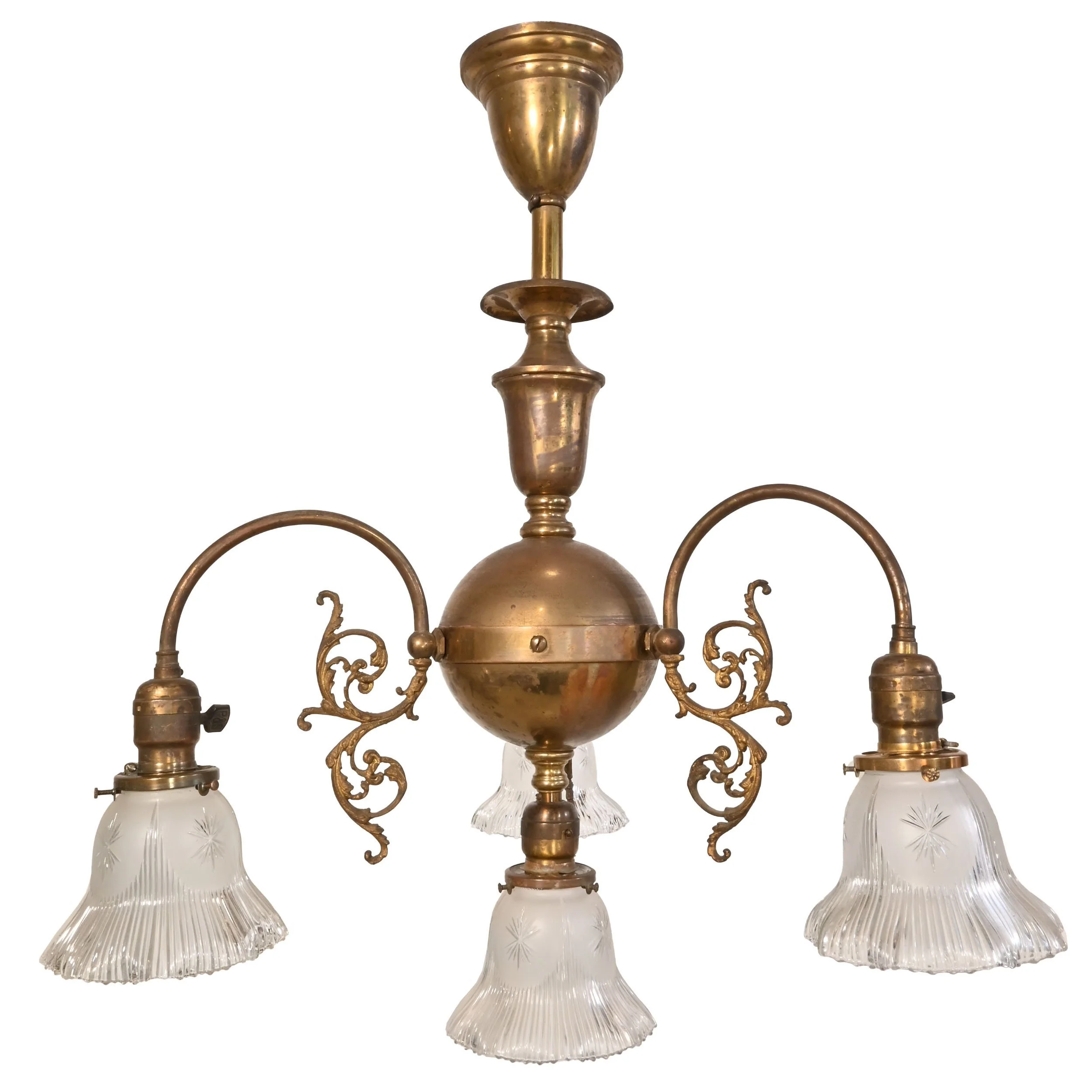 26208+FW+wakefield+early+electric+4+shade+brass+chandelier+1.jpg