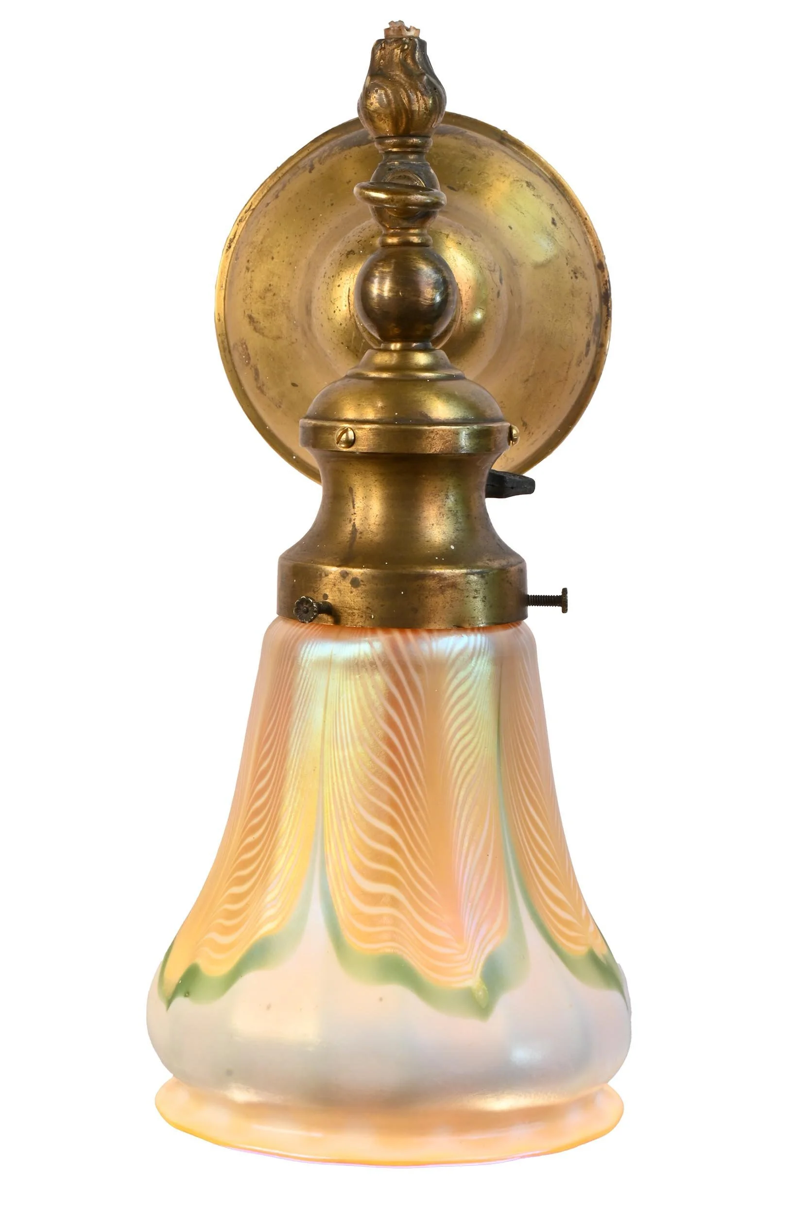 25729+brass+gas+electric+pulled+quezal+feather+sconce+pair+2.jpg