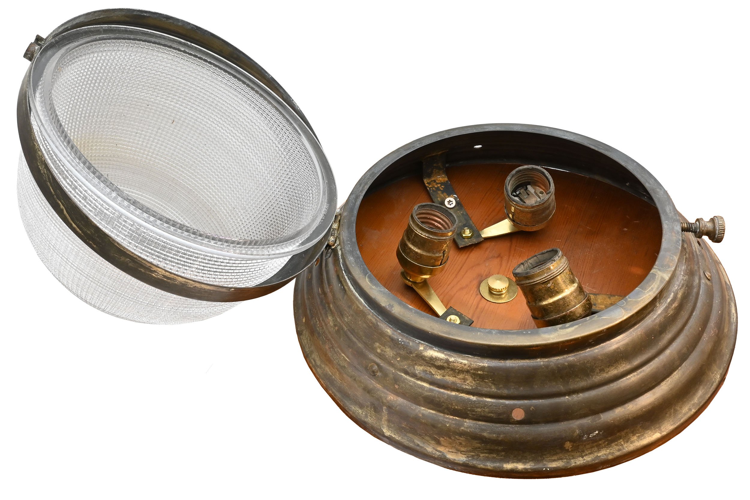 27318 holophane dome shade on hinged brass flush mount 2.jpg