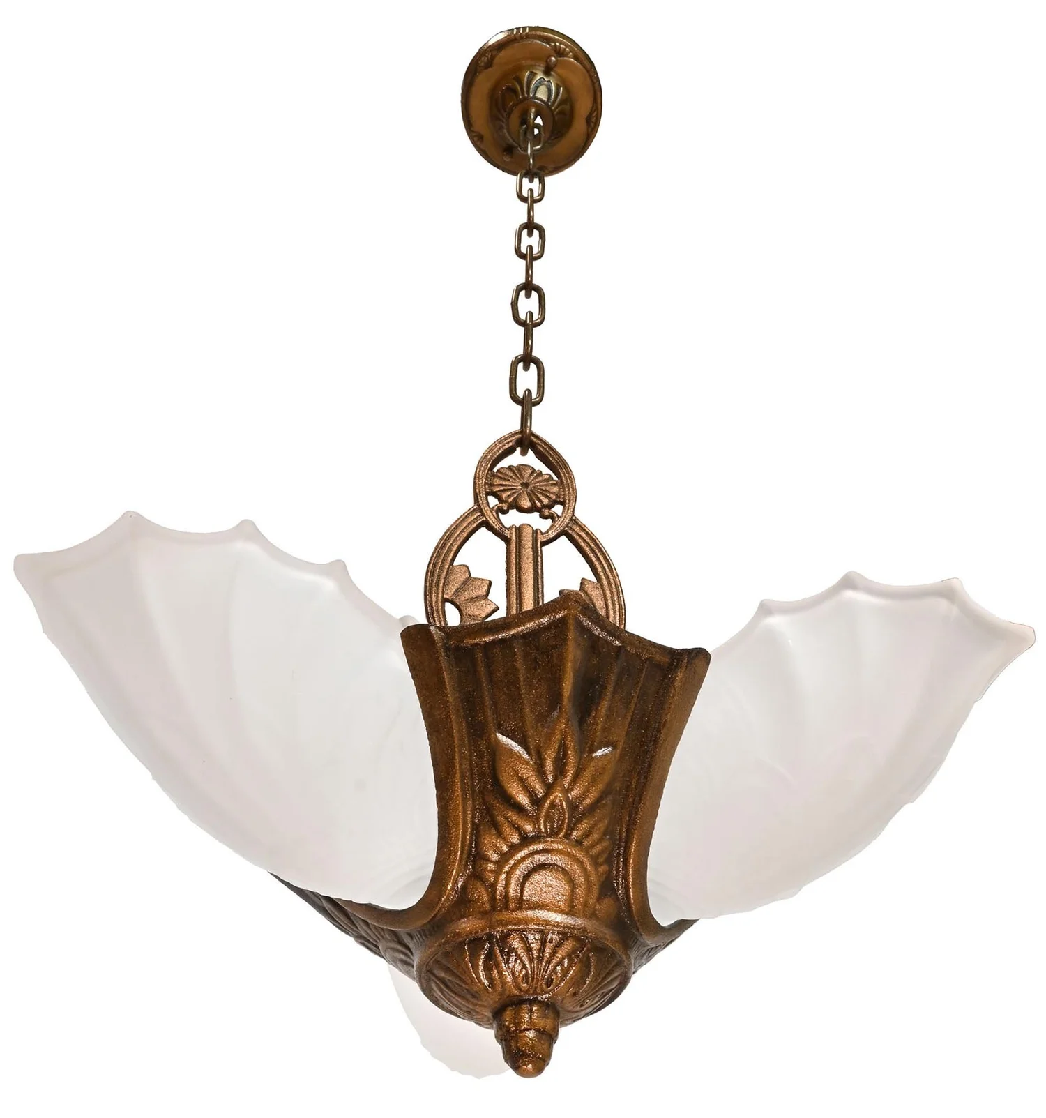 brass four arm mission chandelier with swirled vaseline glass shades ...