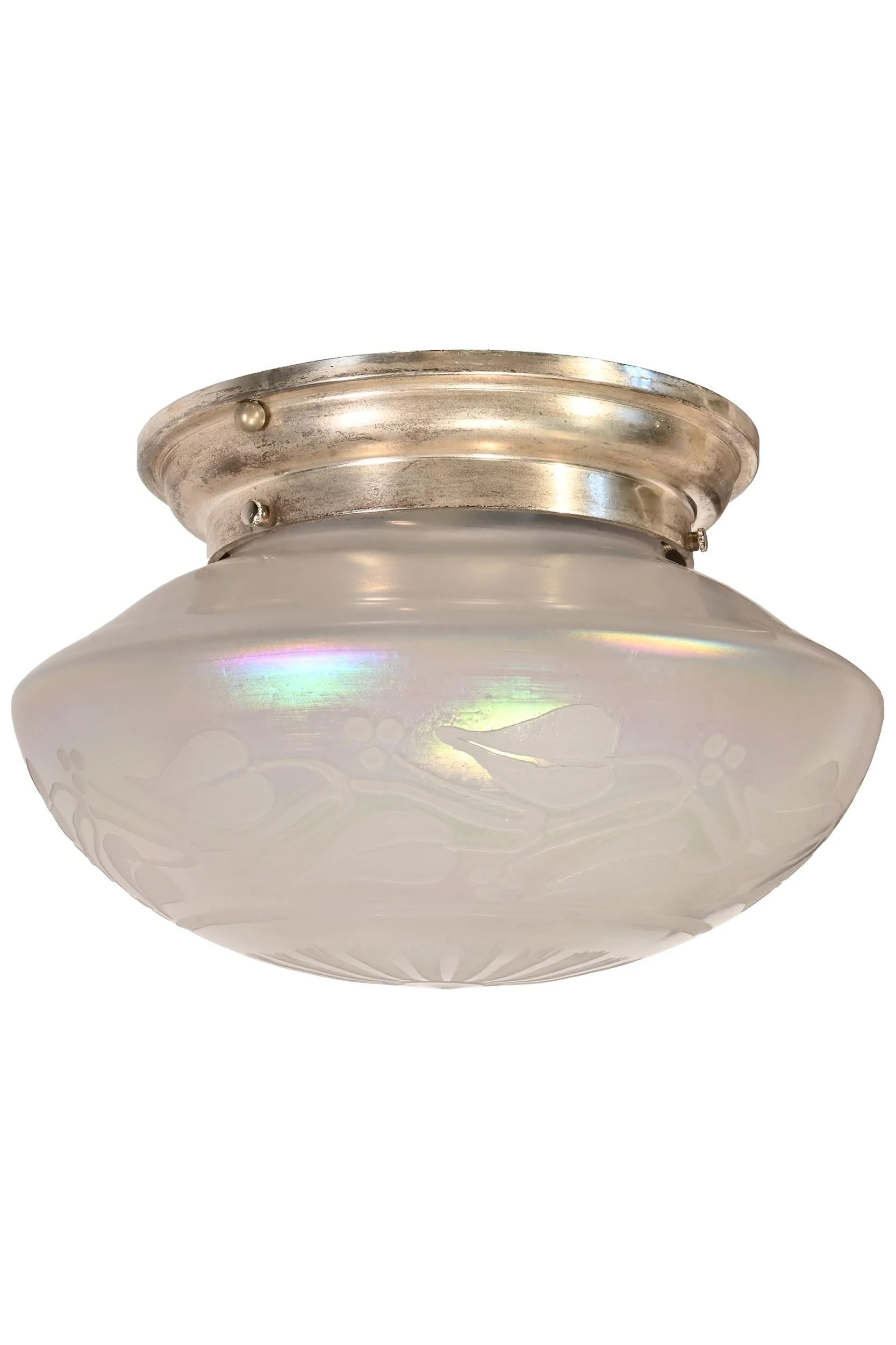27225 shallow iridescent leafy etched shade on silver plated flush fixture 3.jpg