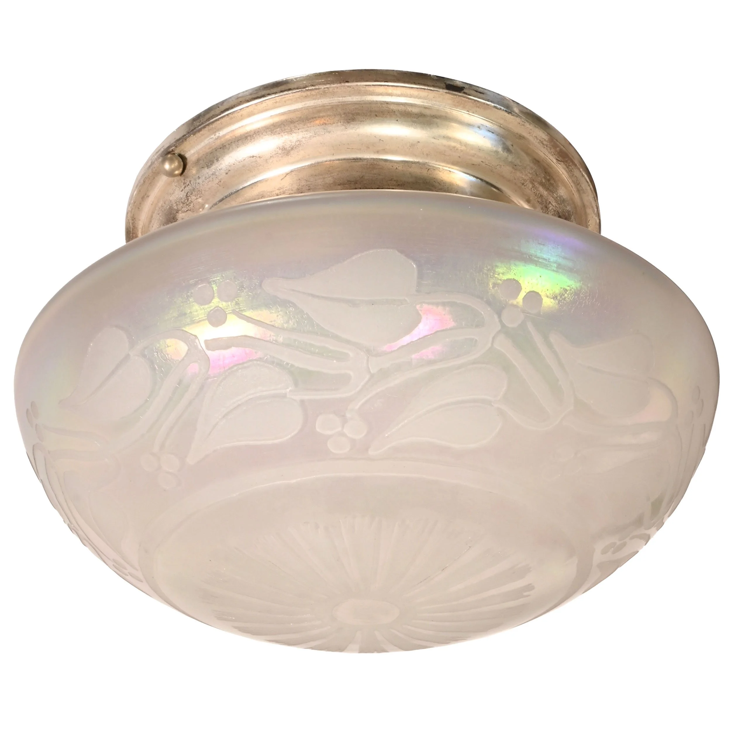 27225 shallow iridescent leafy etched shade on silver plated flush fixture 1.jpg