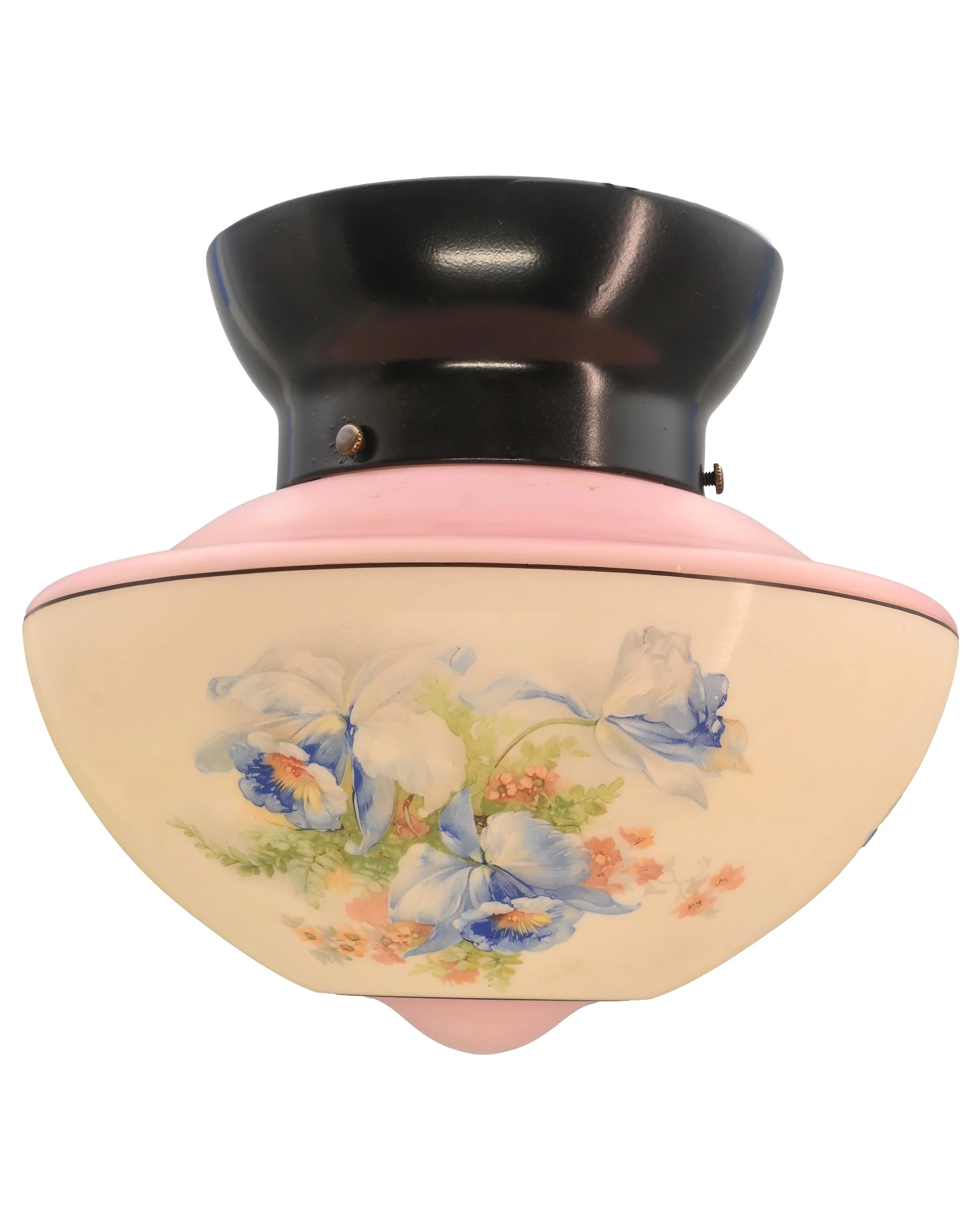 floral globe blue & pink ceiling hugger fixture painted blue & pink