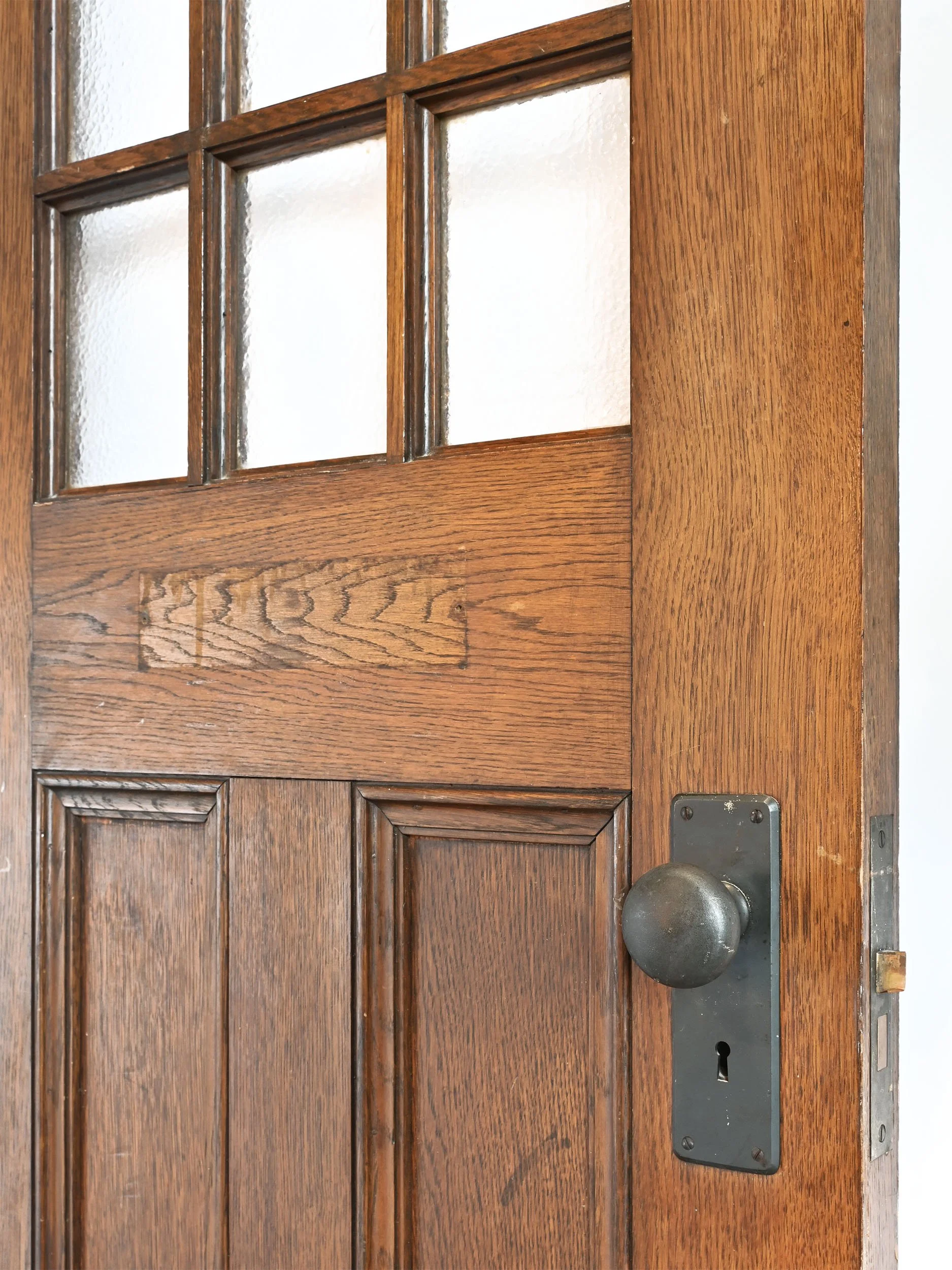 27261B oak half view door with 12 textured panes and iron hardware 3.jpg