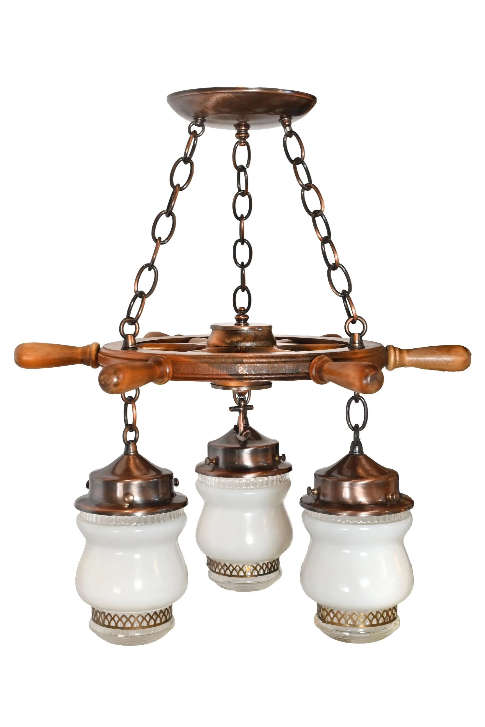 27033 midcentury modern wooden ships wheel three shade chandelier 1.jpg