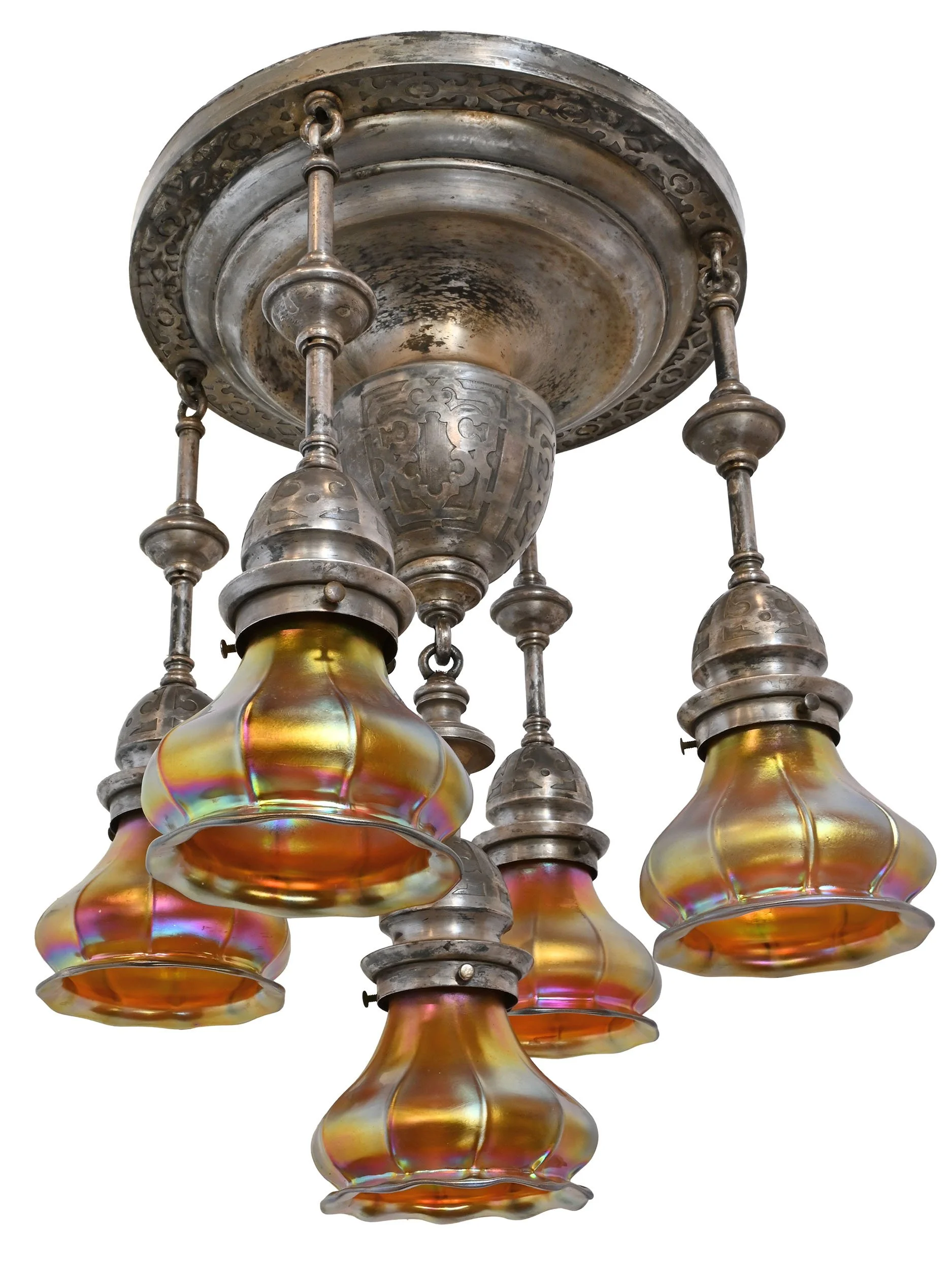 27120 silver plated embossed flush five shade chandelier with aurene squash blossom shades 2.jpg