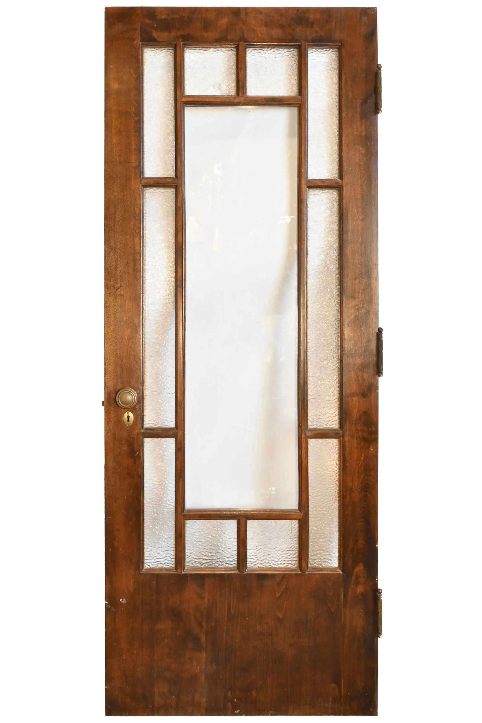 full view arts and crafts dark birch door with textured outer glass