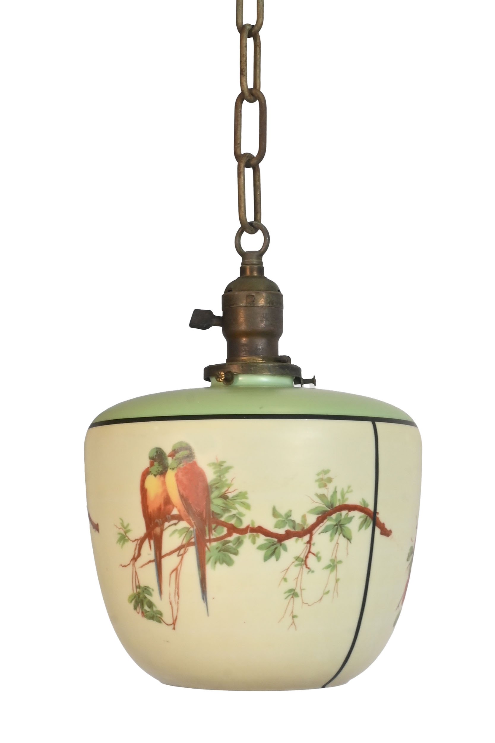 27537 stenciled mated parakeets shade on brass pendant 1.jpg