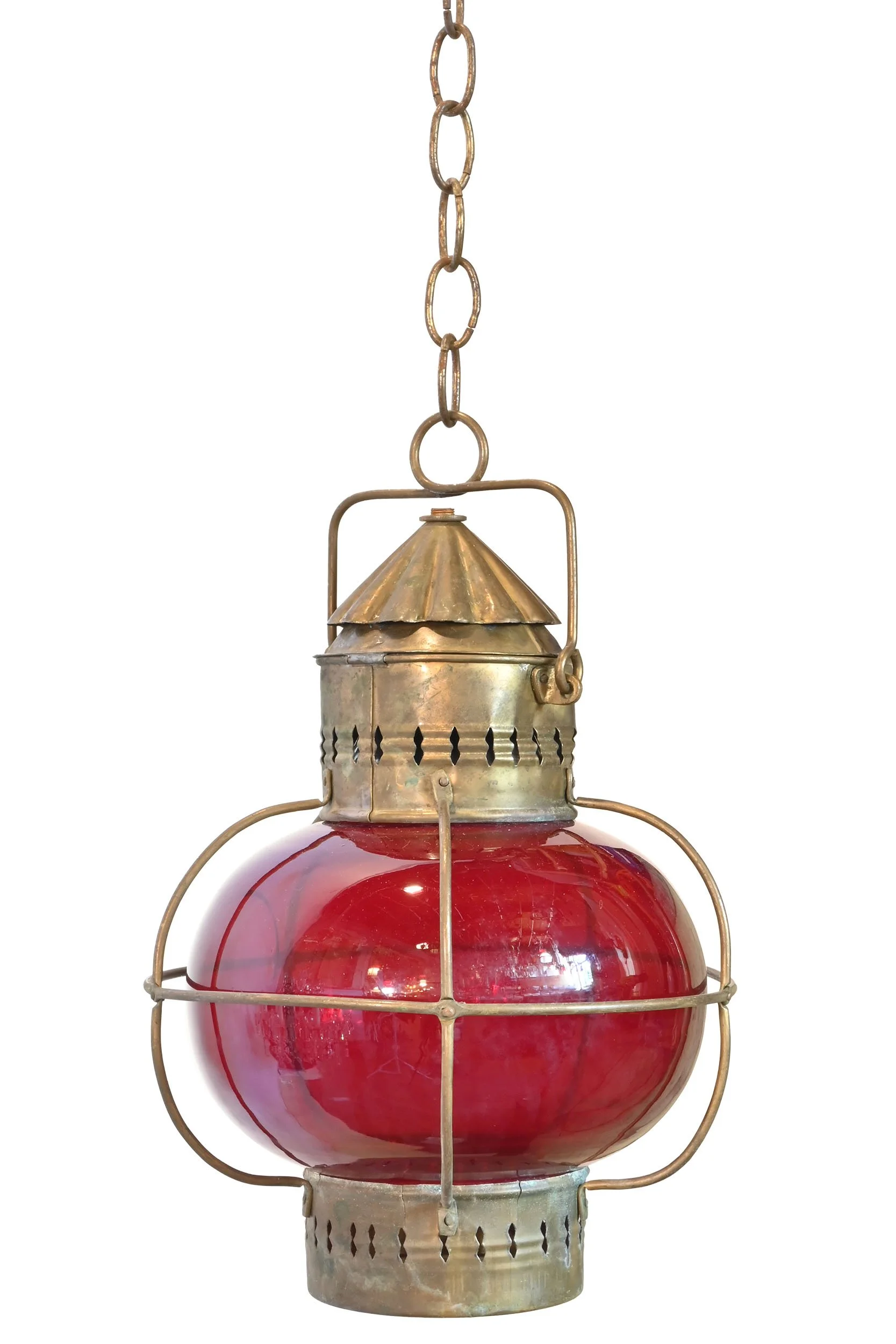 primitive pendant lanterns with blown red glass