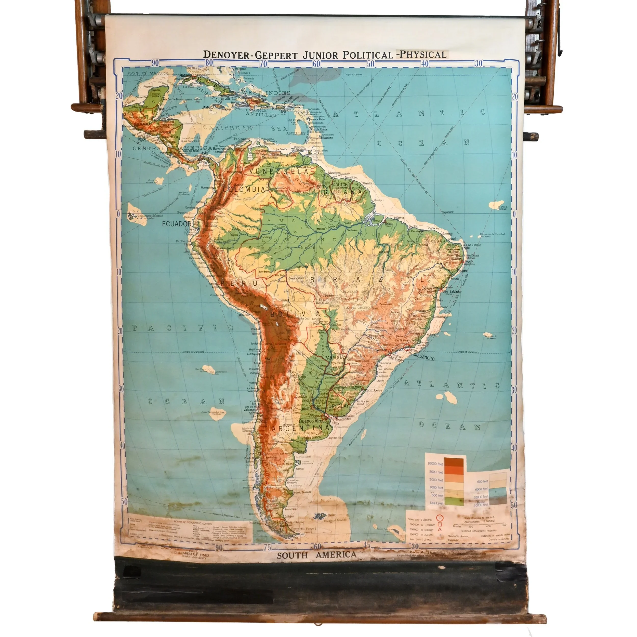 denoyer-geppert physical political series south america map
