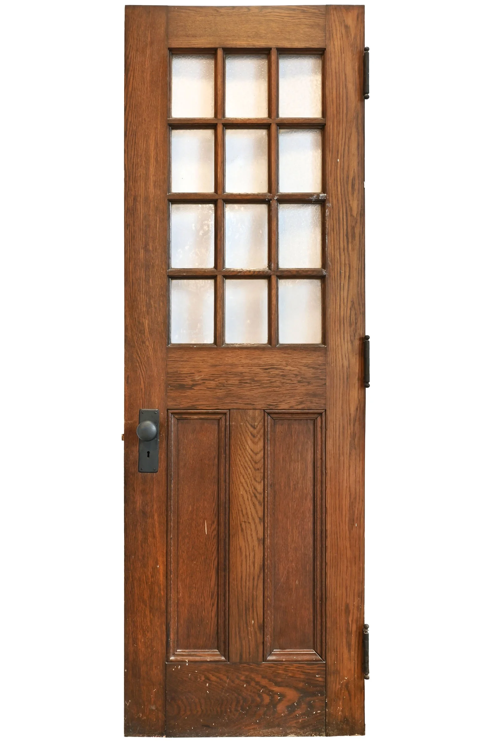 27261B oak half view door with 12 textured panes and iron hardware 1.jpg