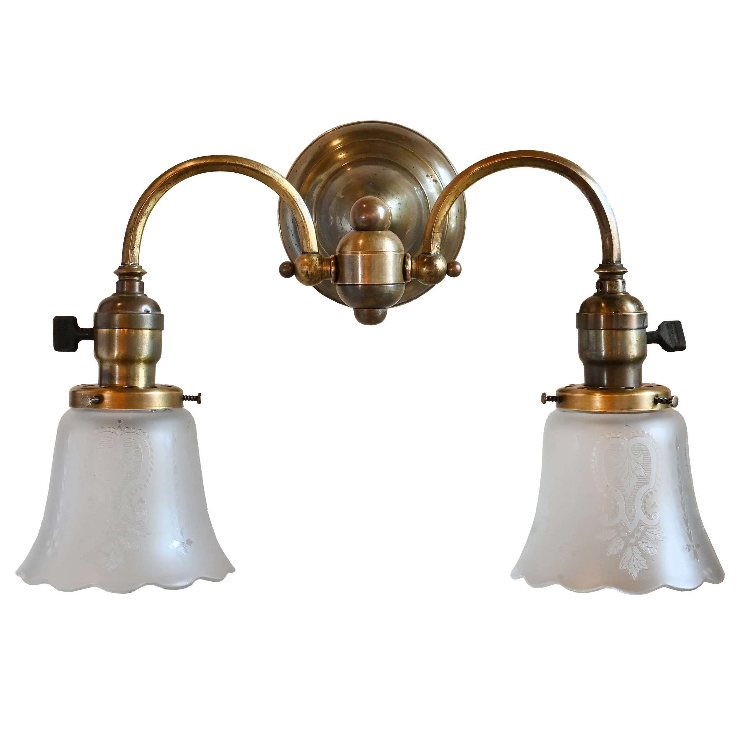 27493 double arm brass classic sconce with etched leafy shades 2.jpg