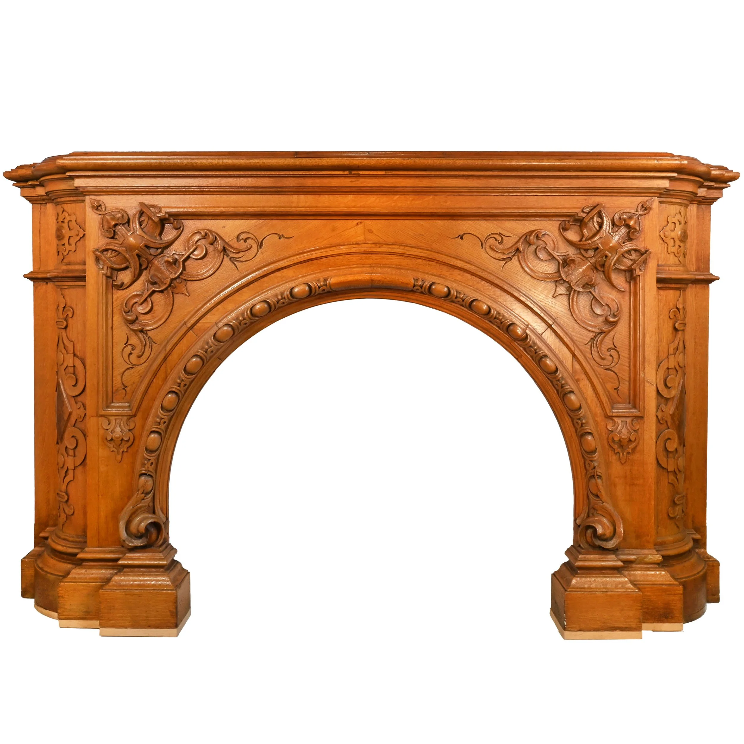 26341 ornate victorian carved golden oak mantel with arched opening 1.jpg