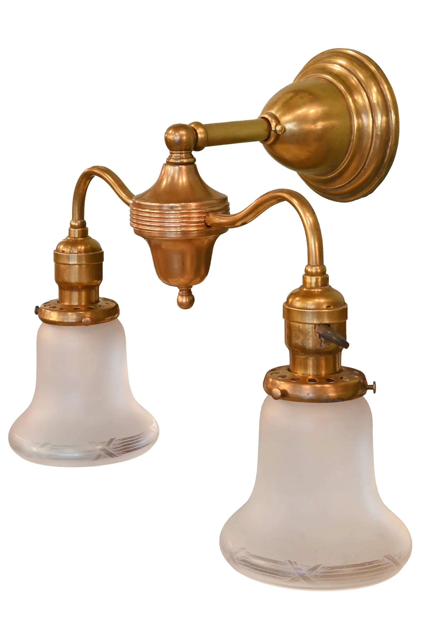 25983 two arm brass sconce with frosted shades 2.jpg
